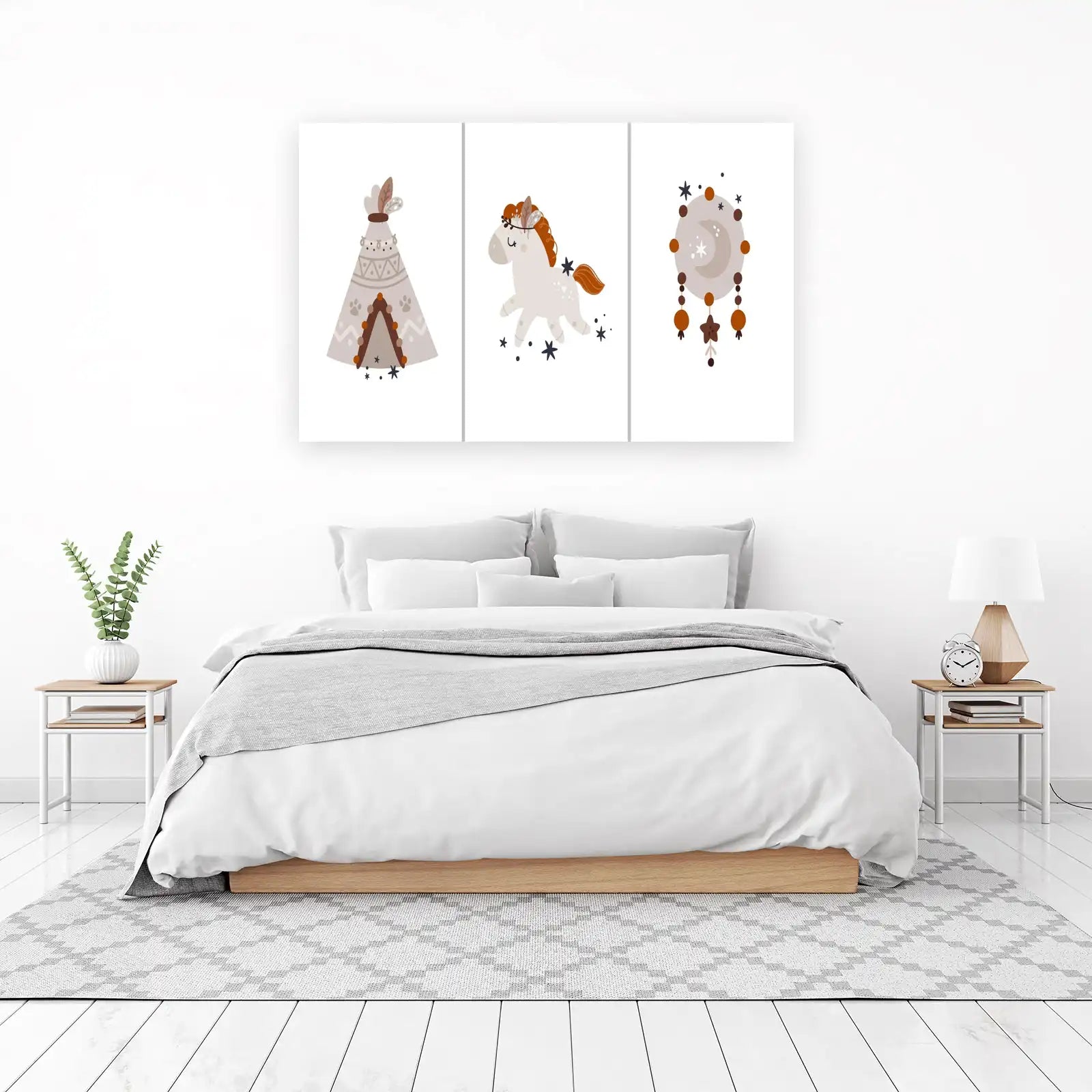 Boho Woodland Creatures Teepee & Moon Wall Art Wall Art