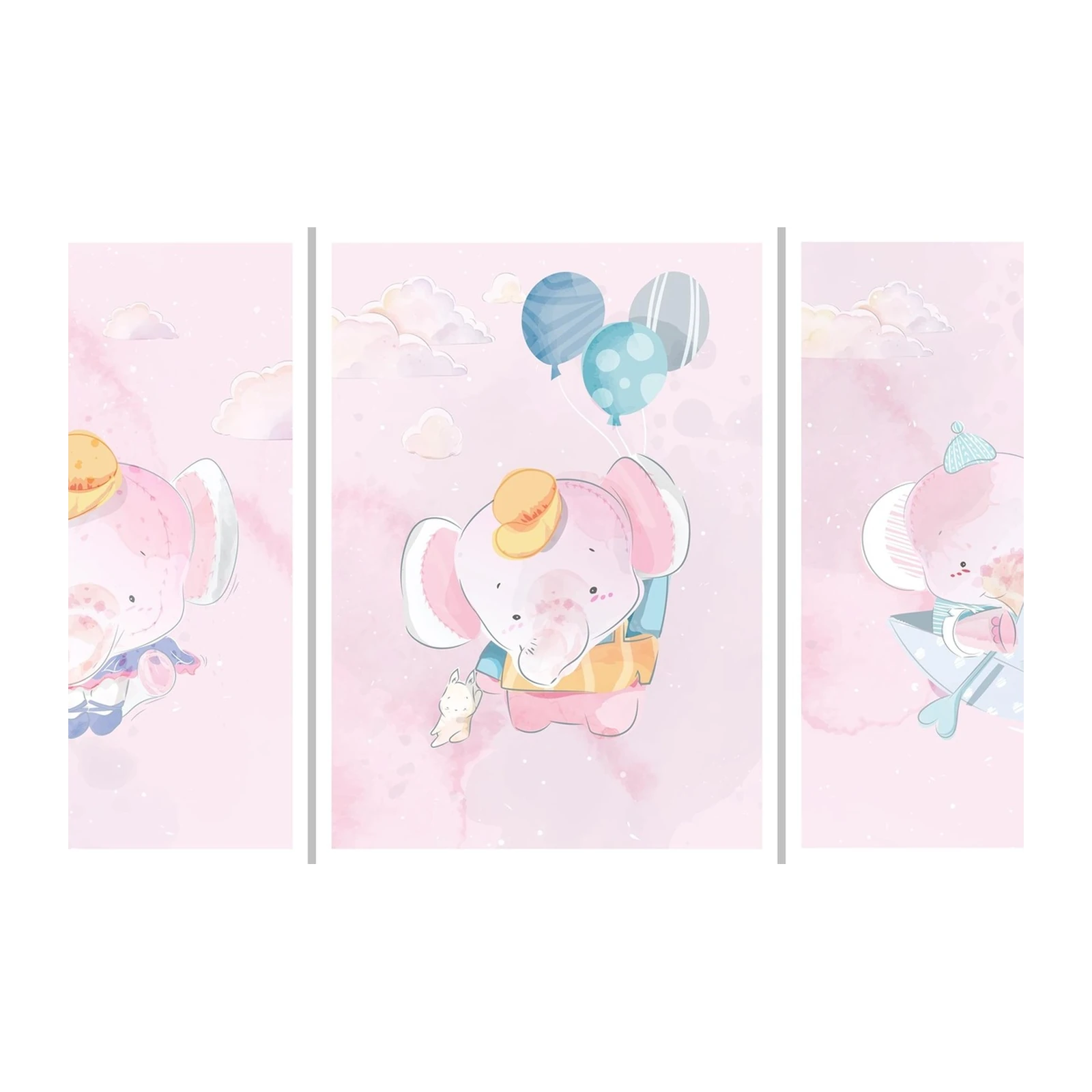 Adorable Elephant Adventure Triptych Wall Art