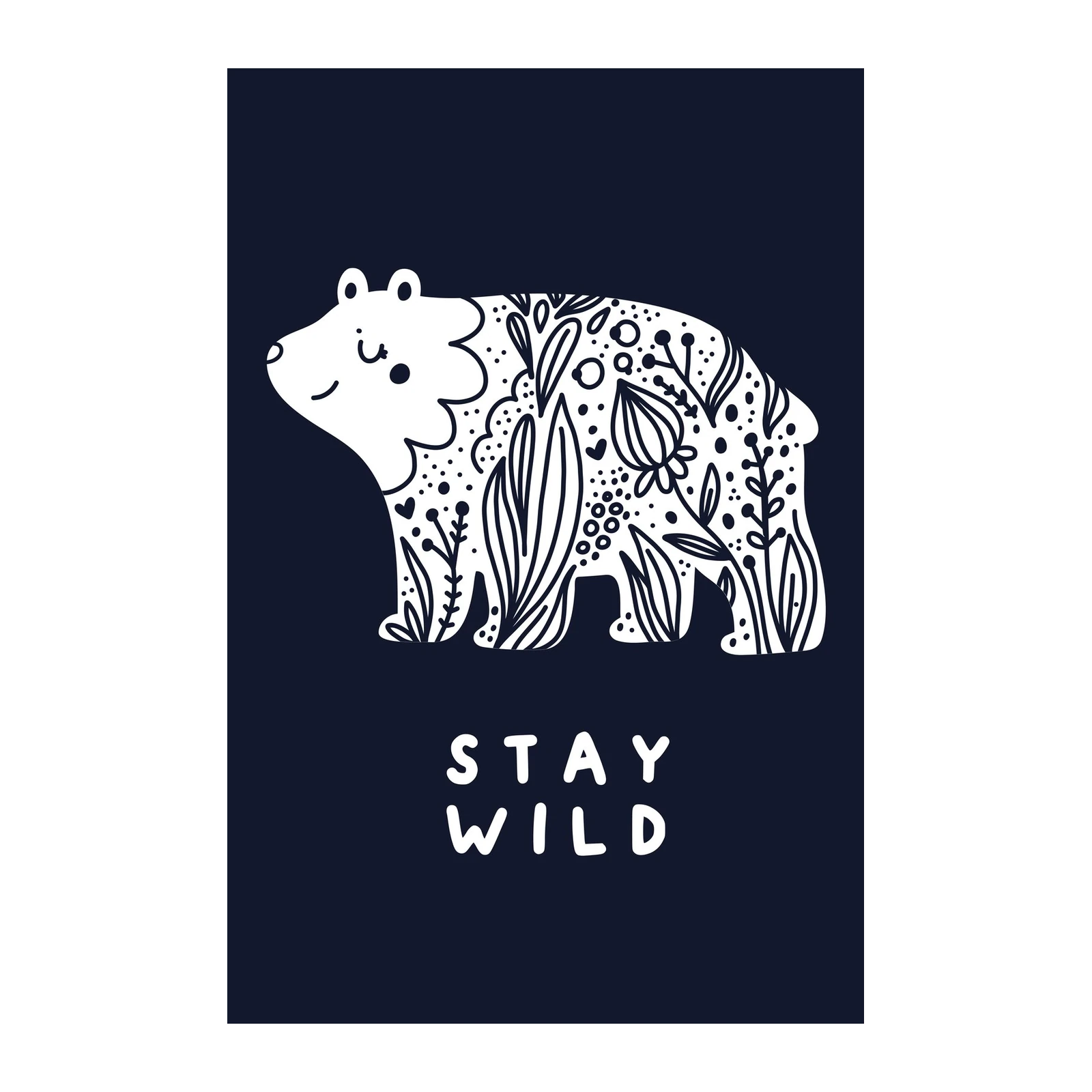 Whimsical Floral Bear 'Stay Wild' Wall Art