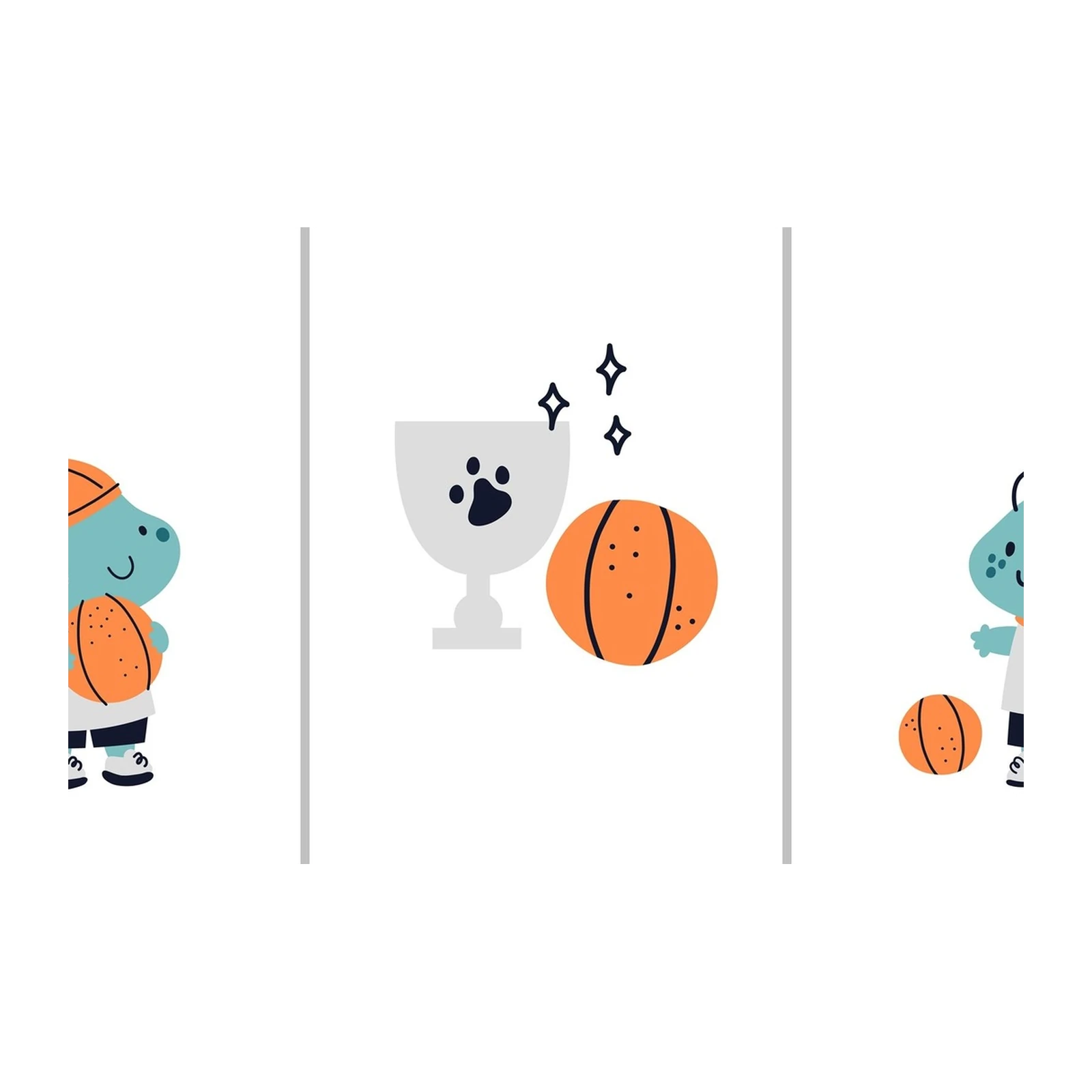 Cute Dinosaur Basketball Trio Wall Art