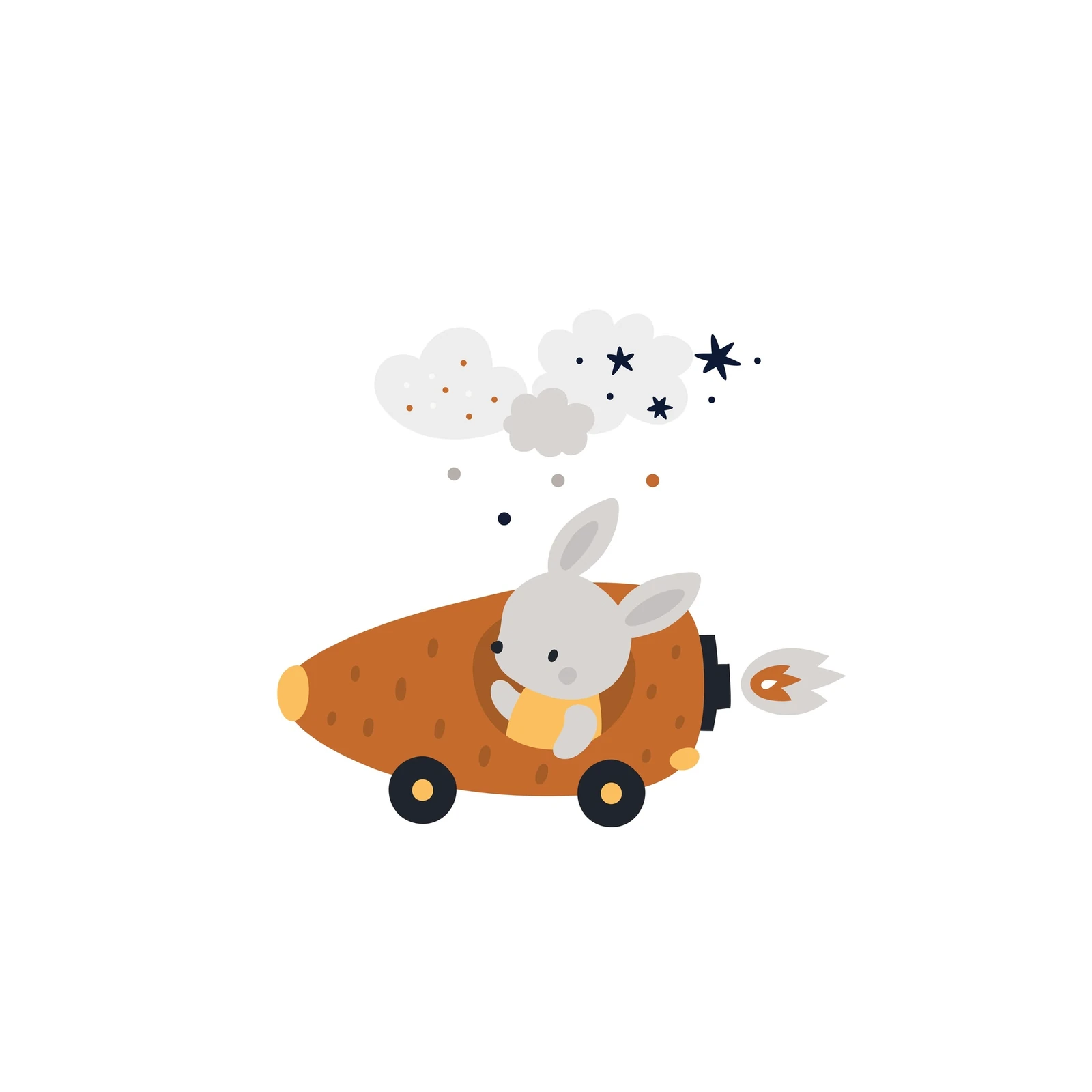 Adorable Bunny Carrot Rocket Wall Art