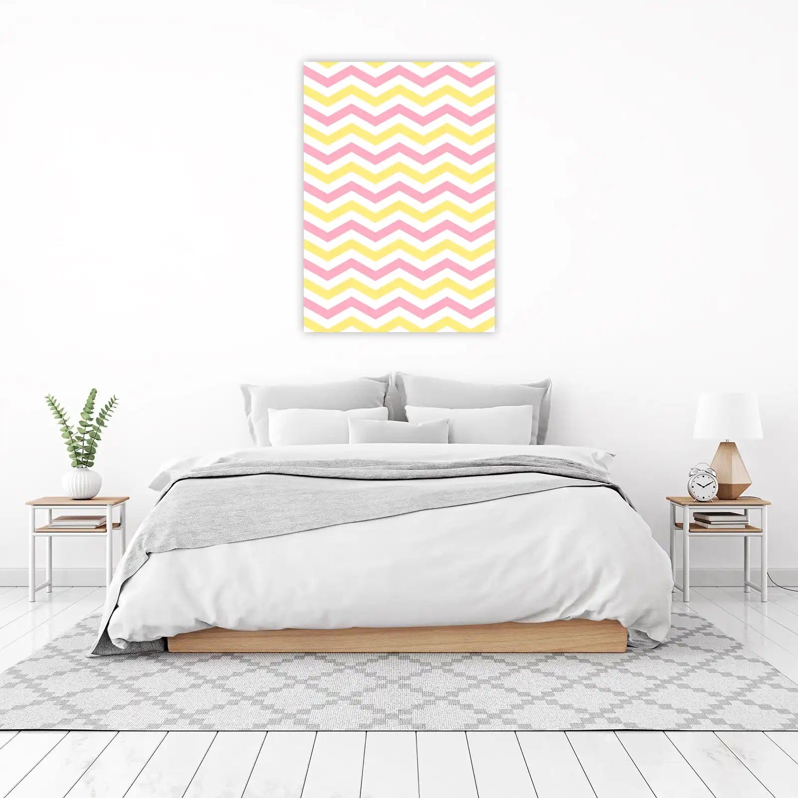 Playful Pink & Yellow Chevron Pattern Wall Art