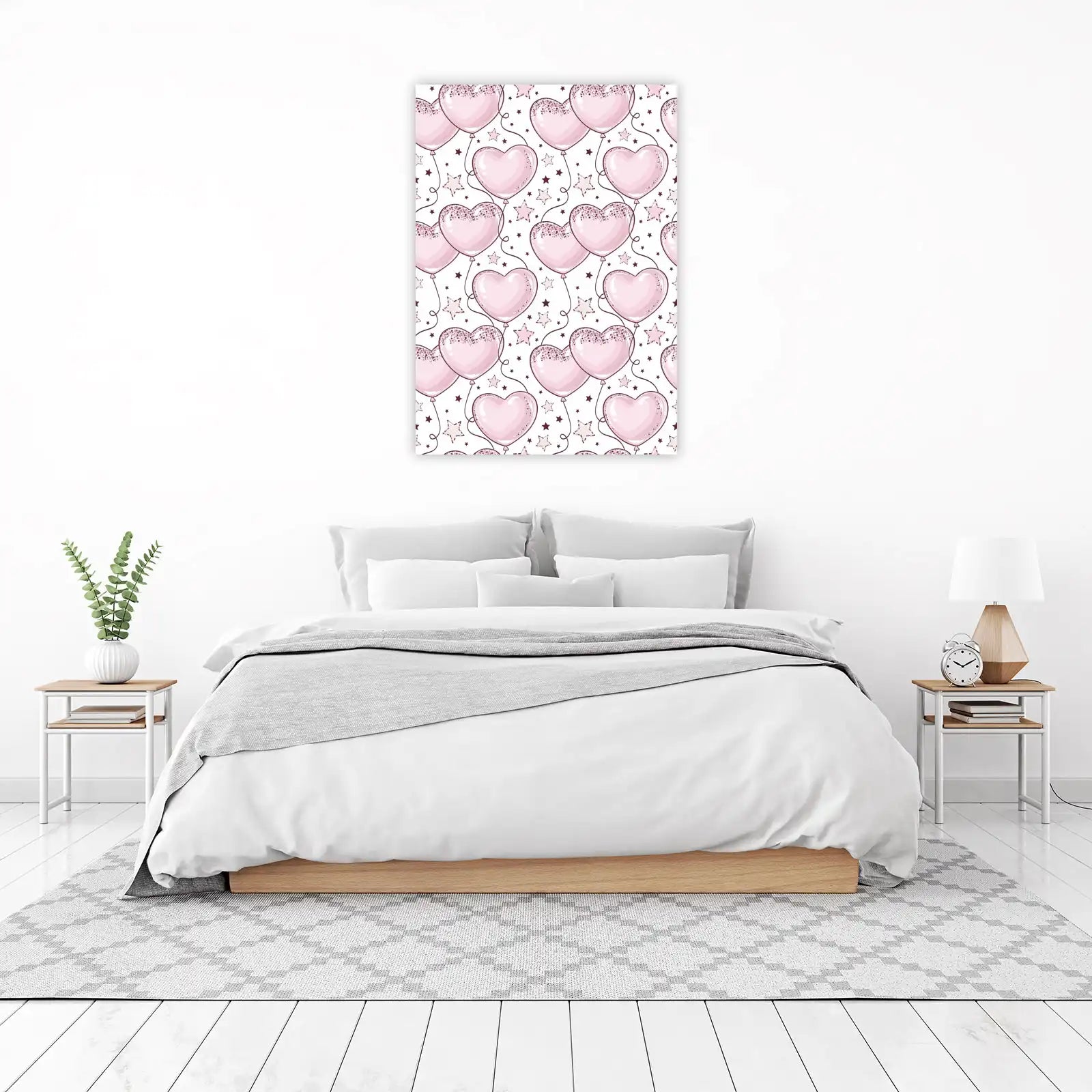 Whimsical Pink Heart Balloons Wall Art