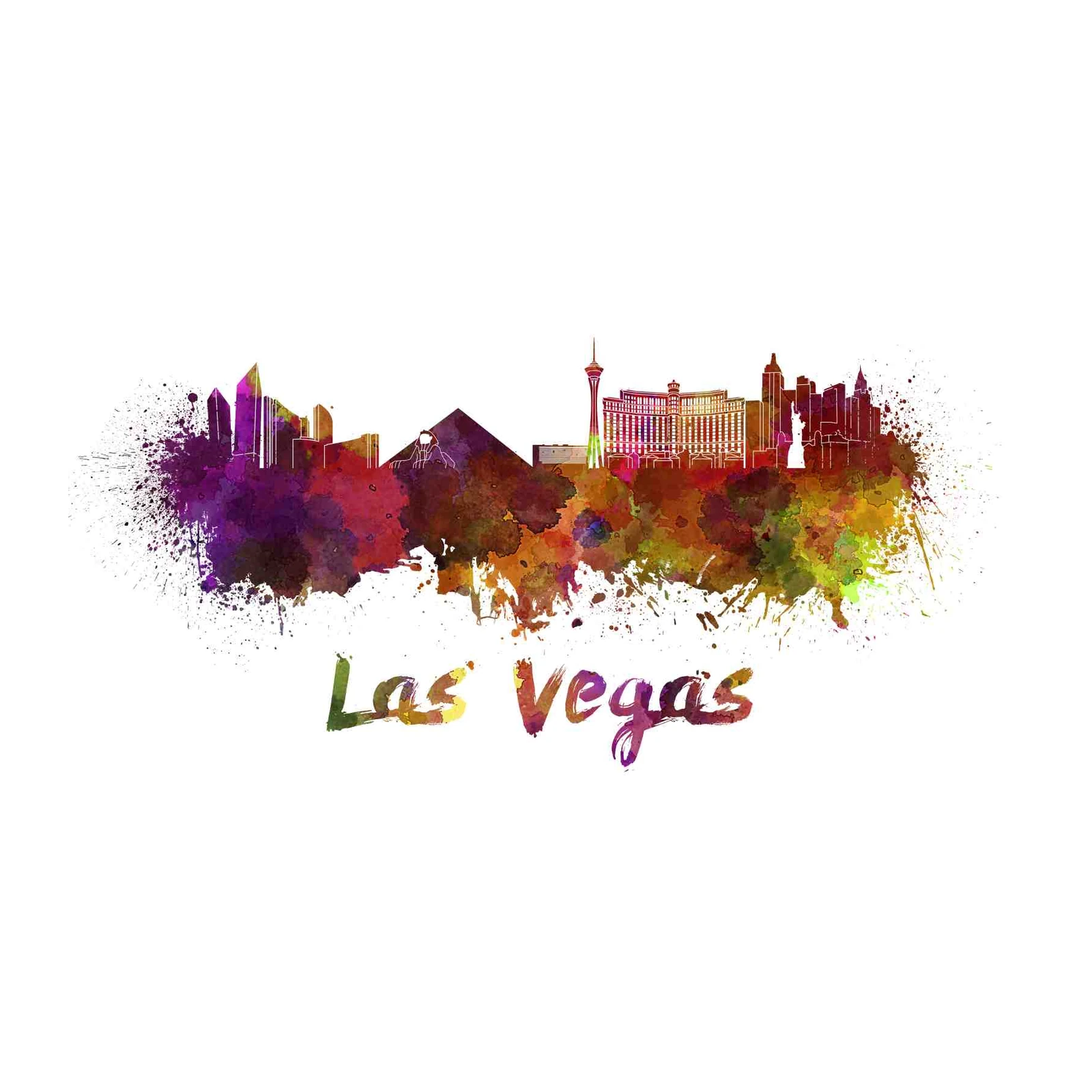 Vibrant Las Vegas Skyline Watercolor Wall Art