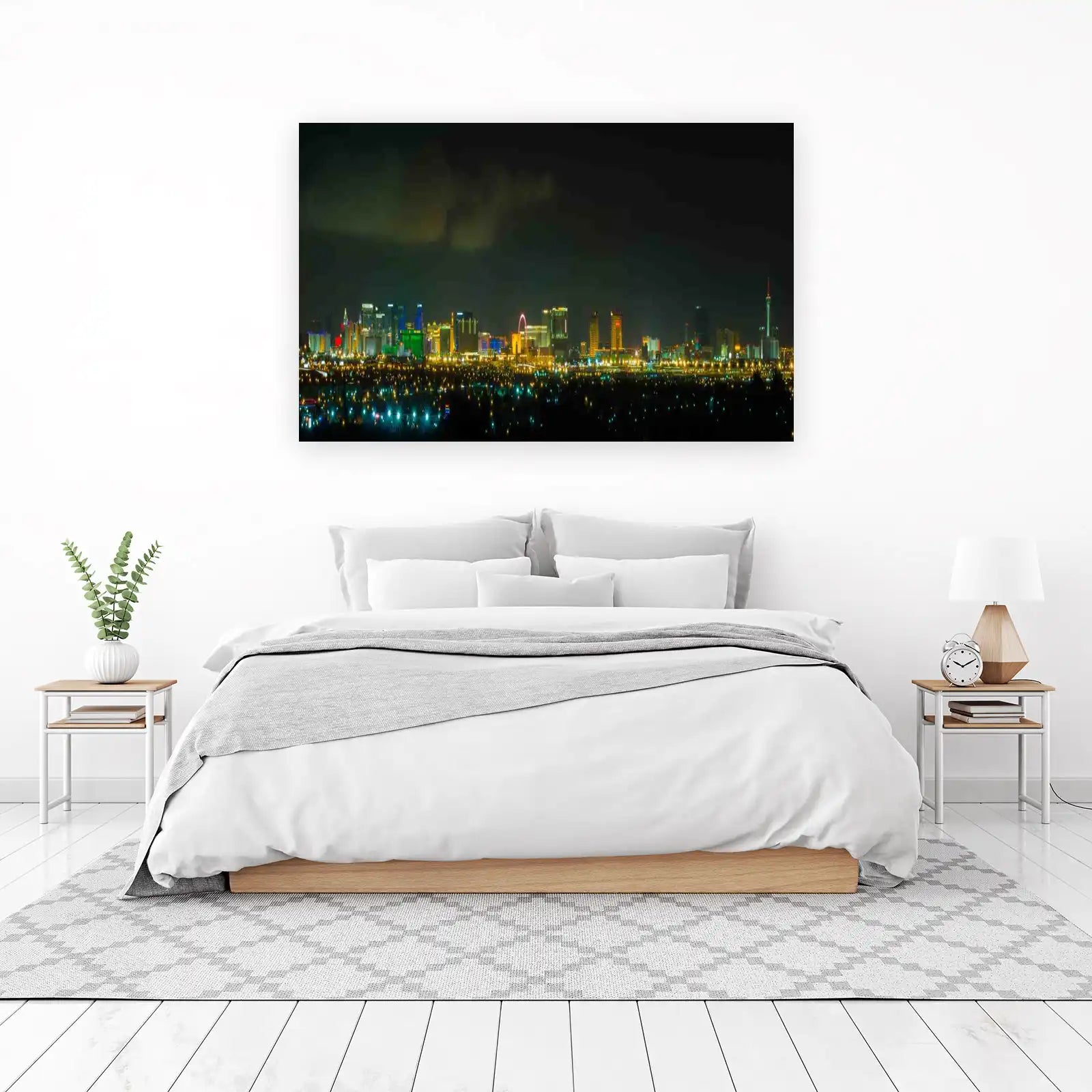 Vibrant City Skyline at Night Wall Art