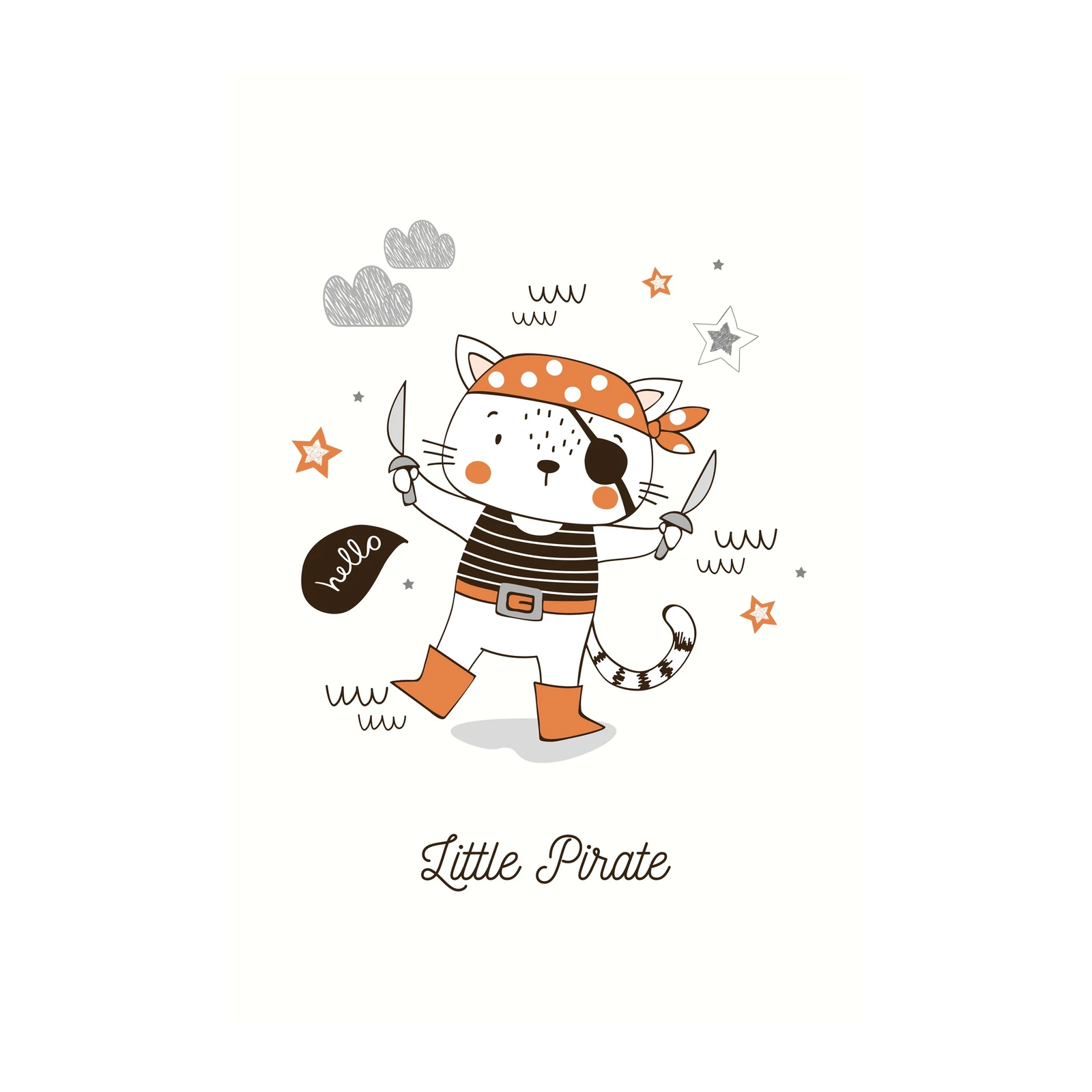 Cute Pirate Cat 'Hello' Wall Art
