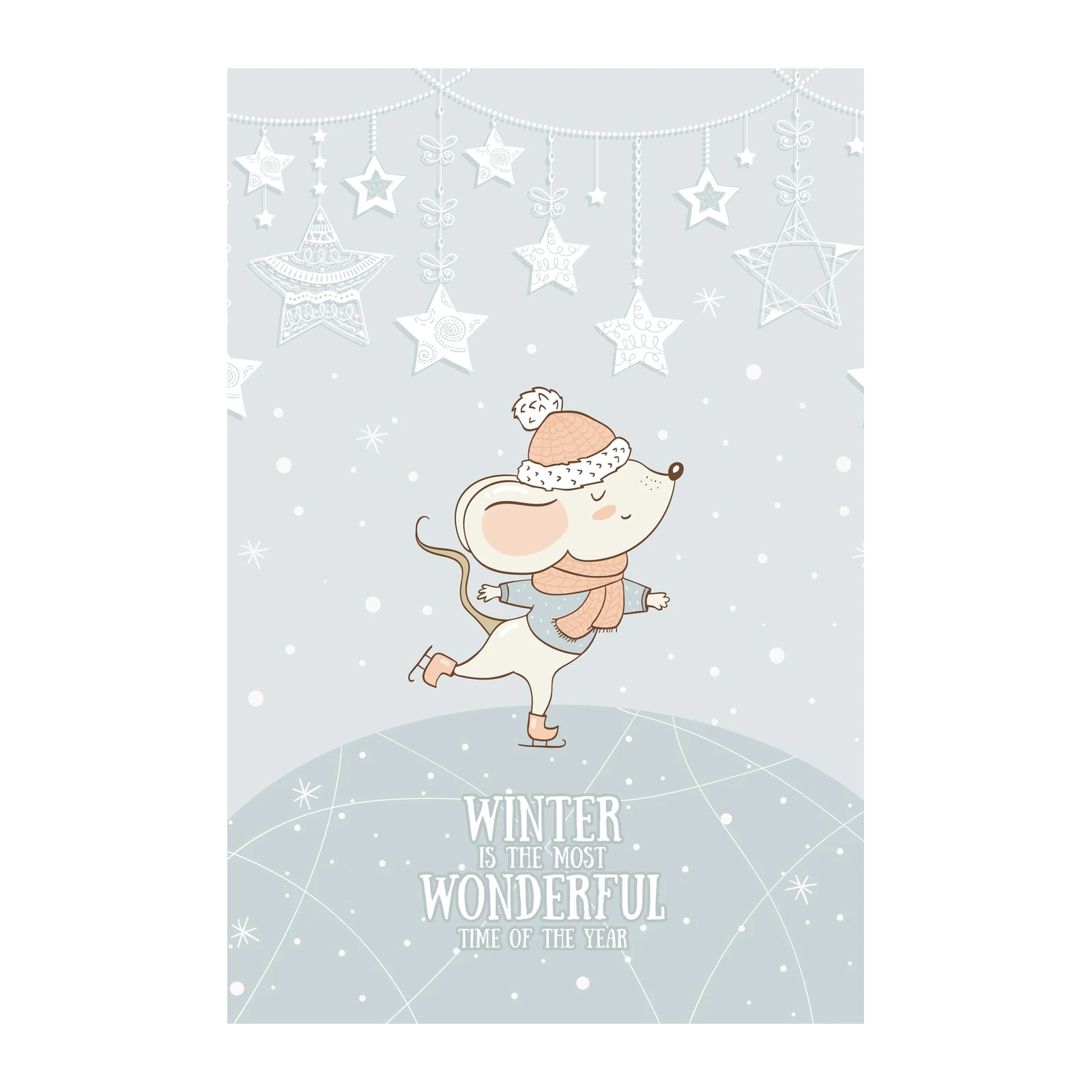 Adorable Ice Skating Mouse Winter Wall Art