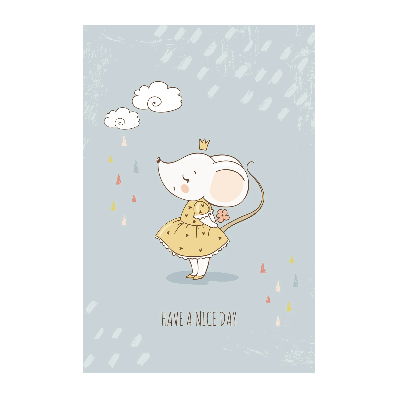 Cute Mouse Princess & Clouds Wall Art