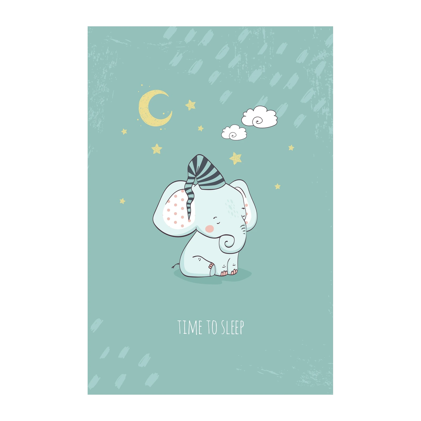 Cute Sleepy Elephant "Time to Sleep" Wall Art