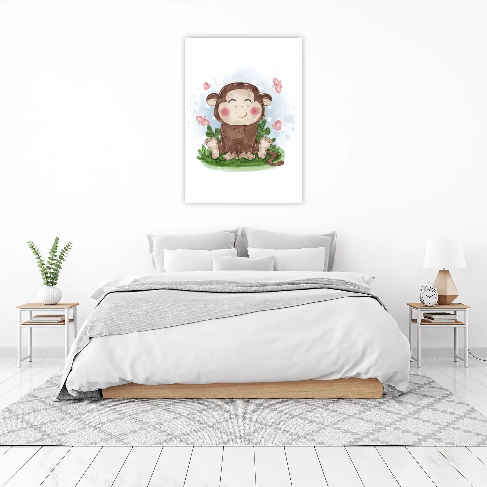 Cute Monkey & Butterflies Watercolor Wall Art