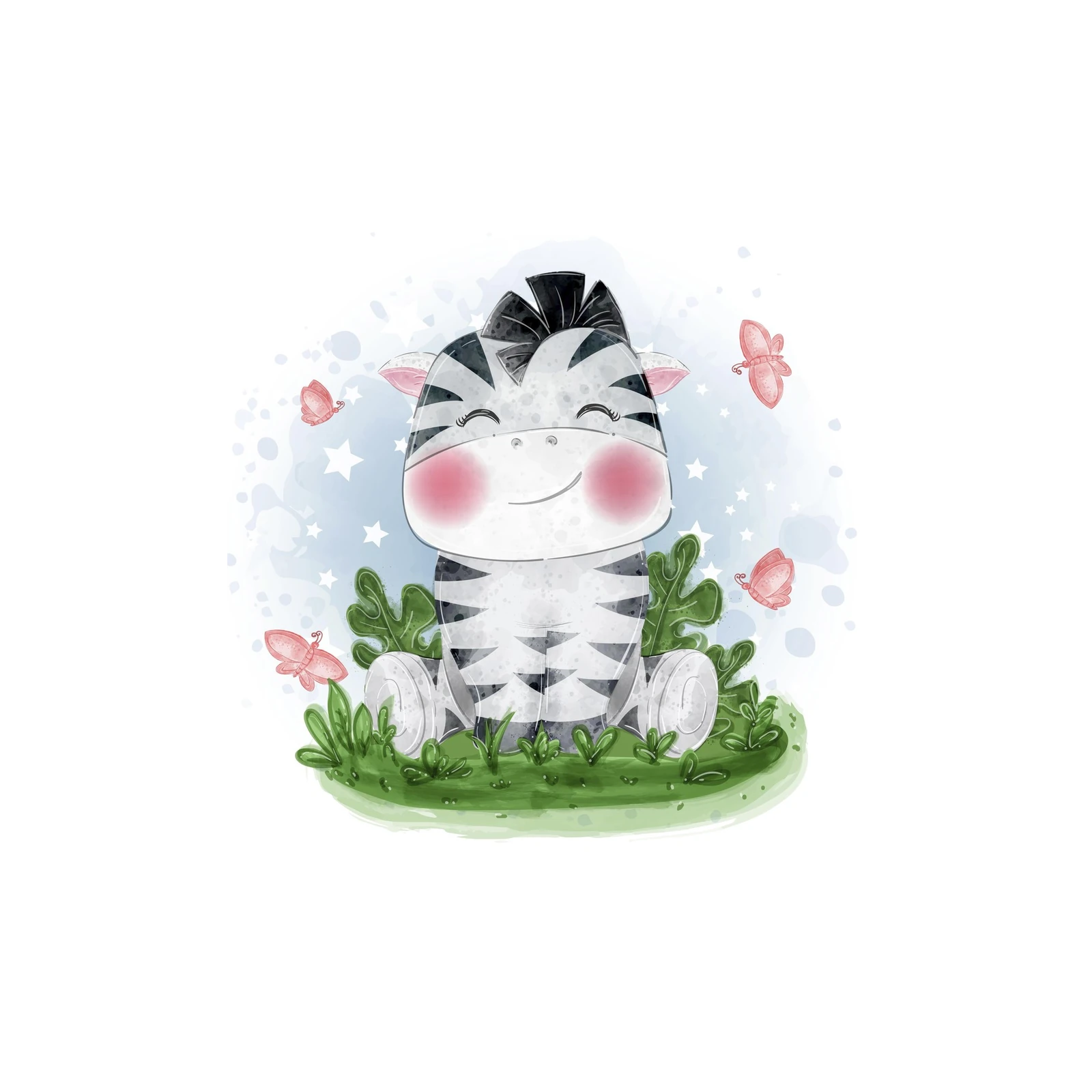 Cute Zebra & Butterflies Nursery Wall Art