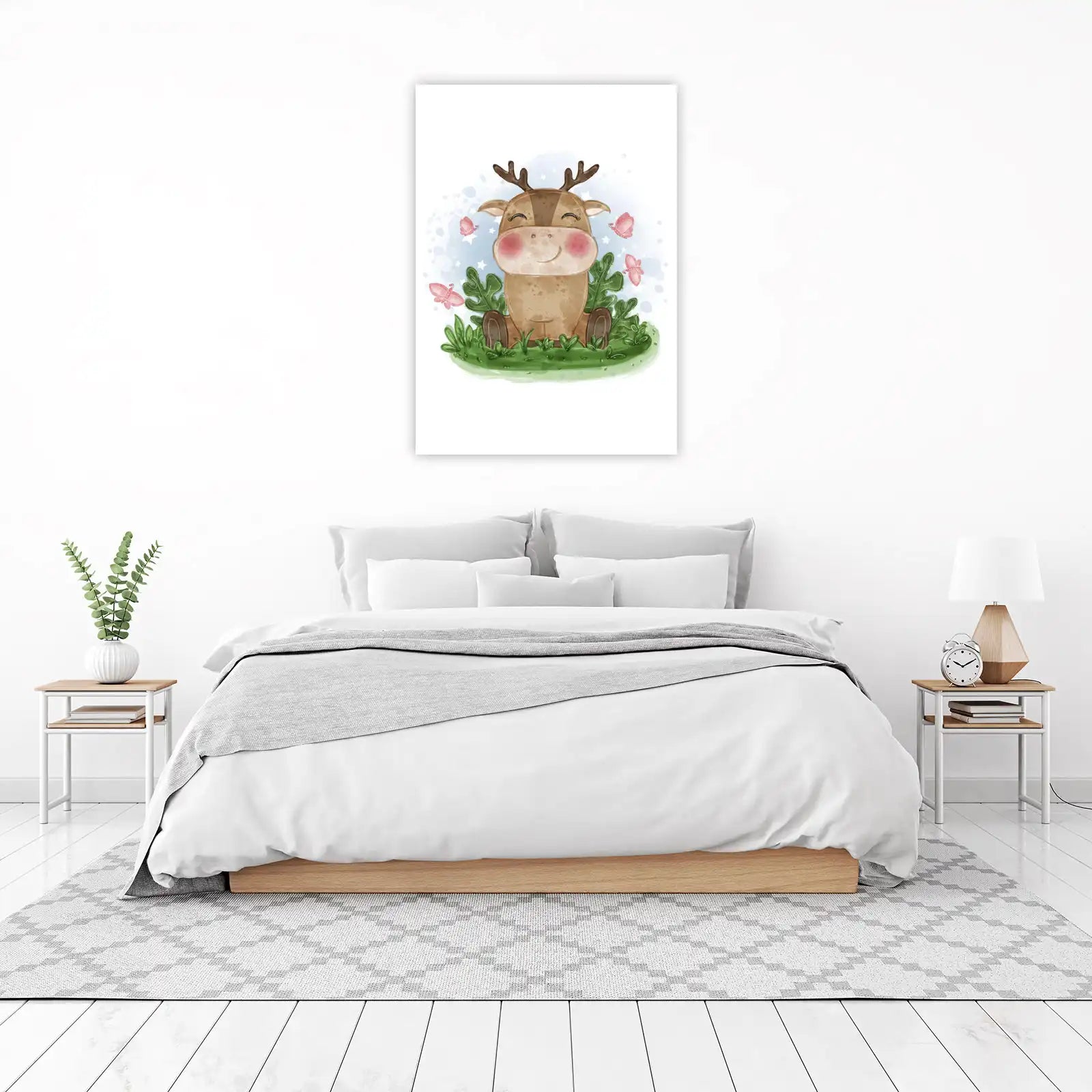 Cute Baby Deer & Butterflies Nursery Art Wall Art
