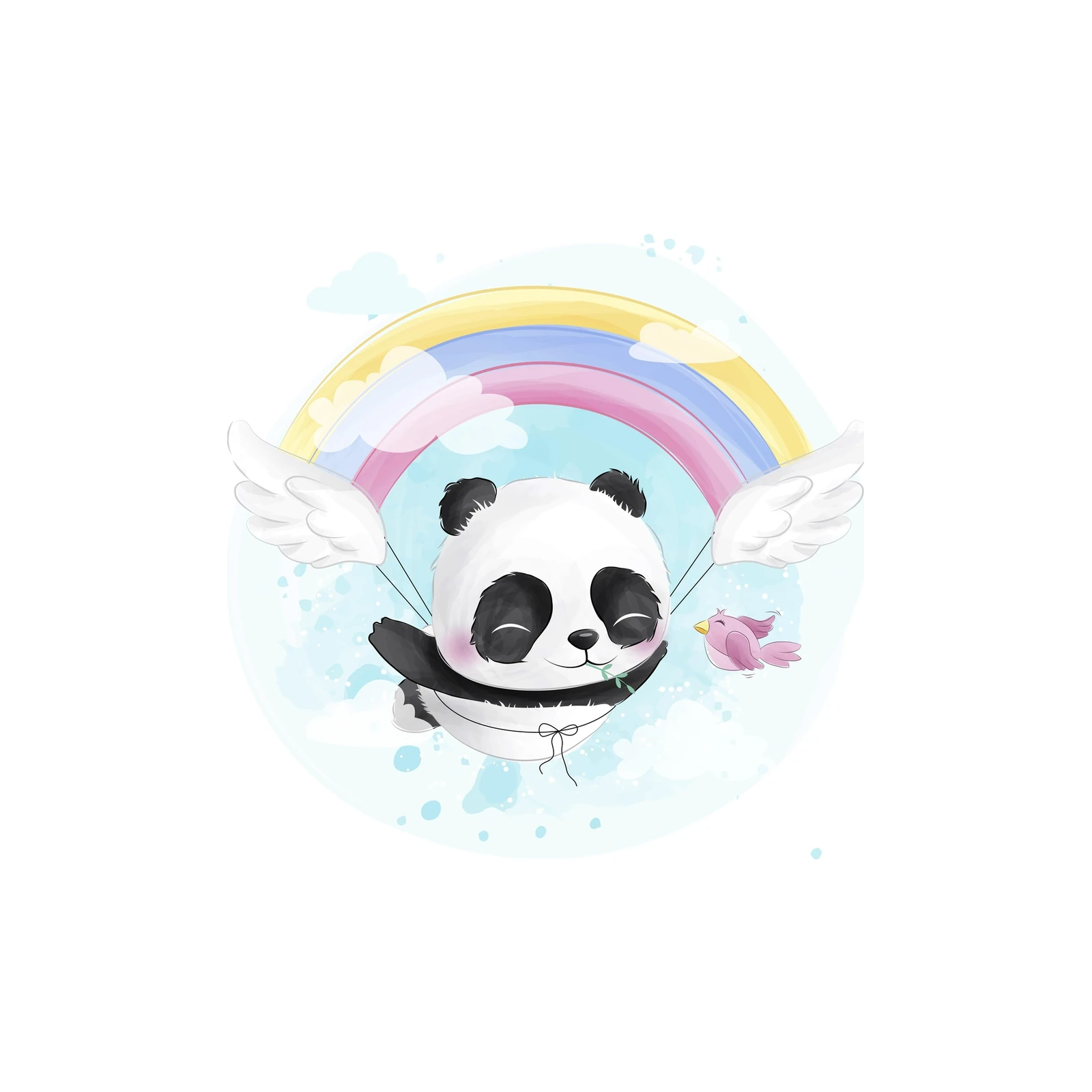 Adorable Flying Panda Rainbow Wall Art