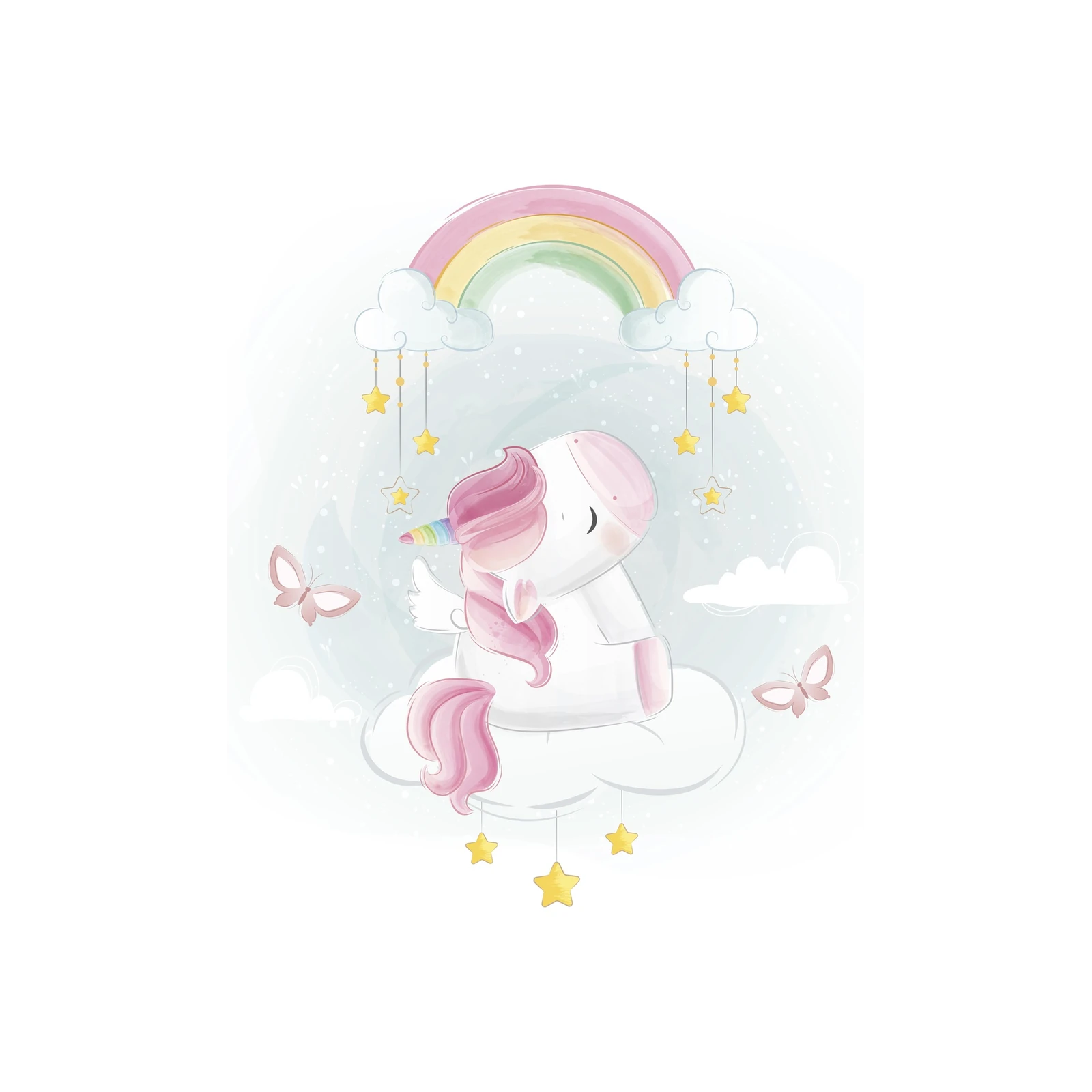 Cute Unicorn Rainbow Cloud Wall Art
