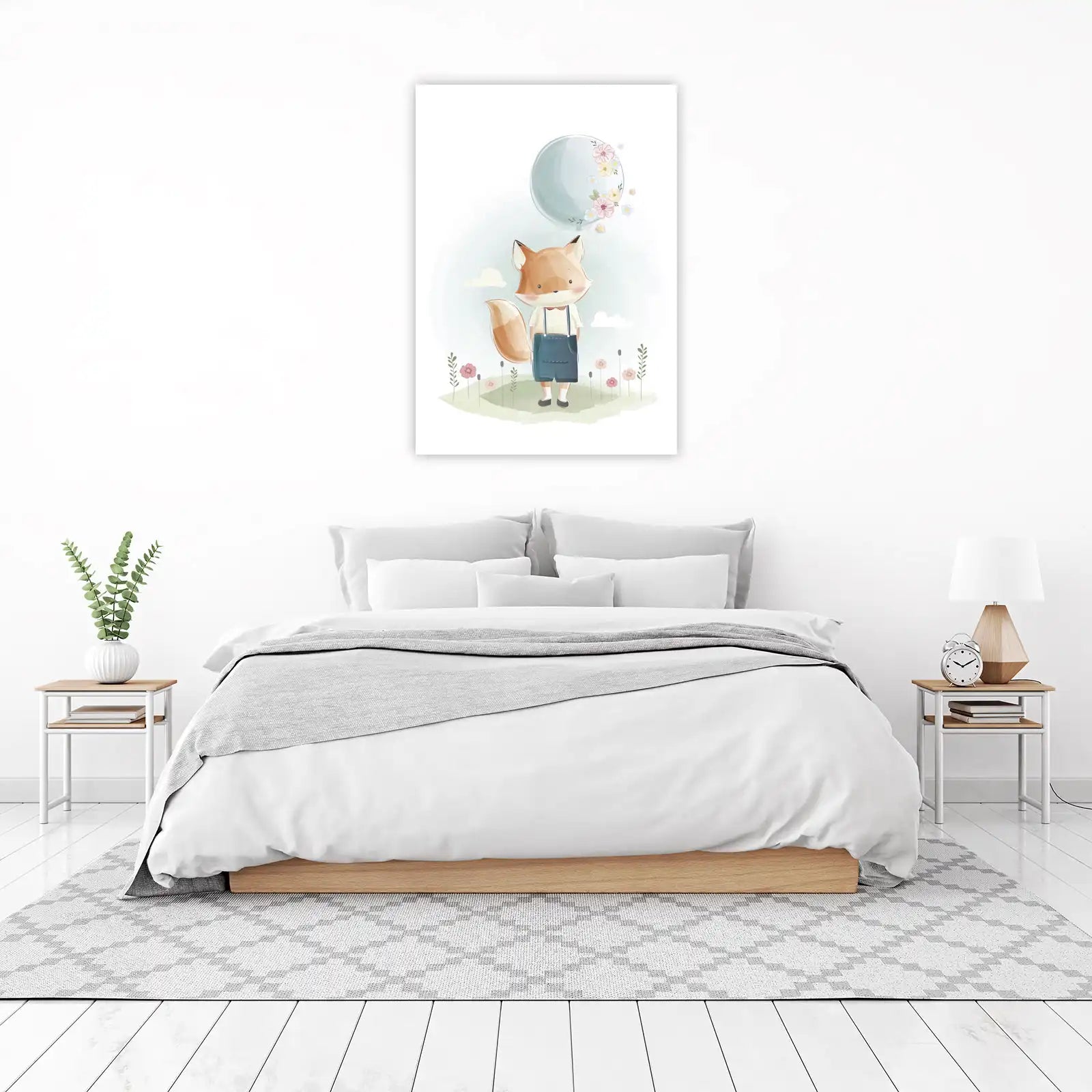 Cute Fox with Balloon Watercolour Wall Art