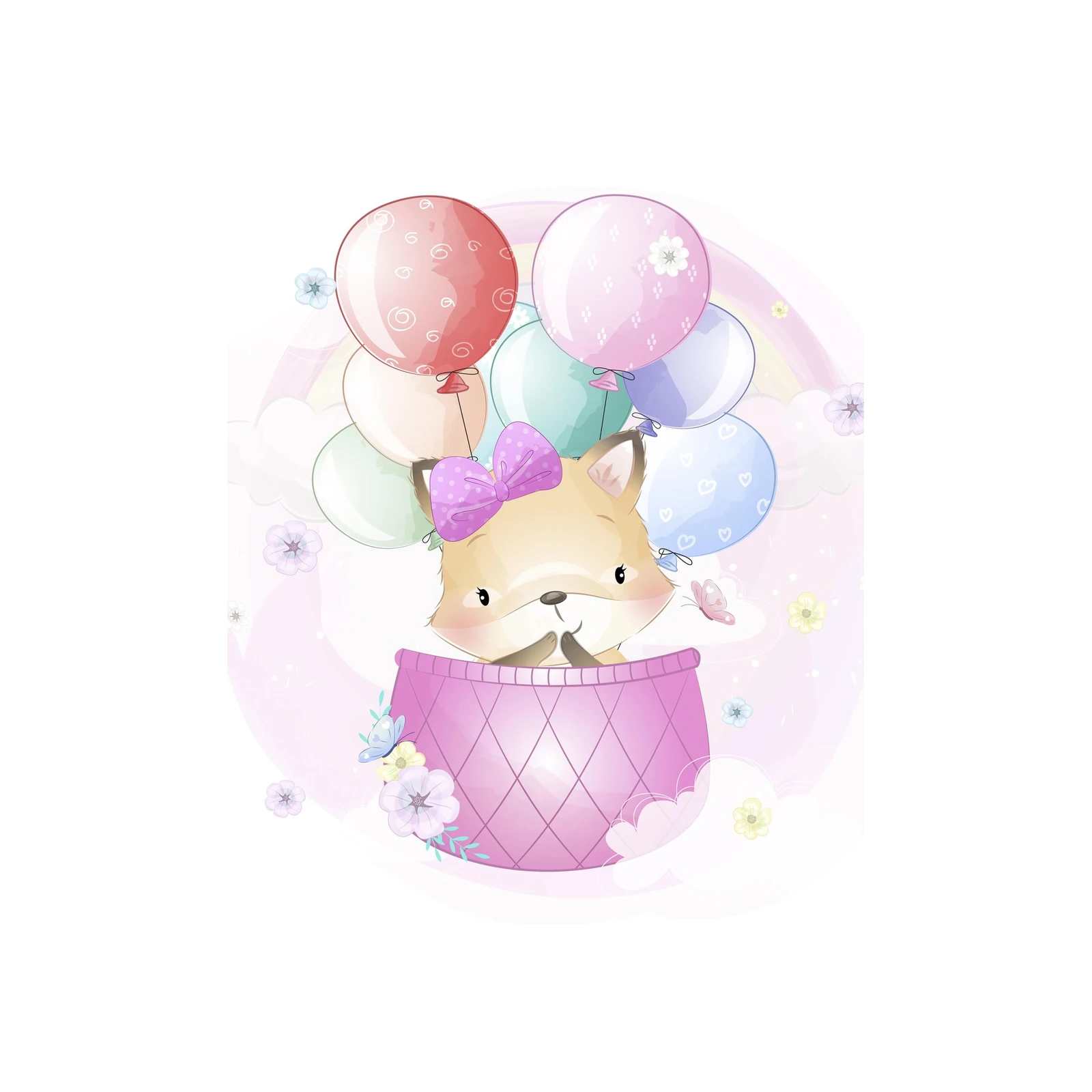 Adorable Fox Balloon Adventure Wall Art