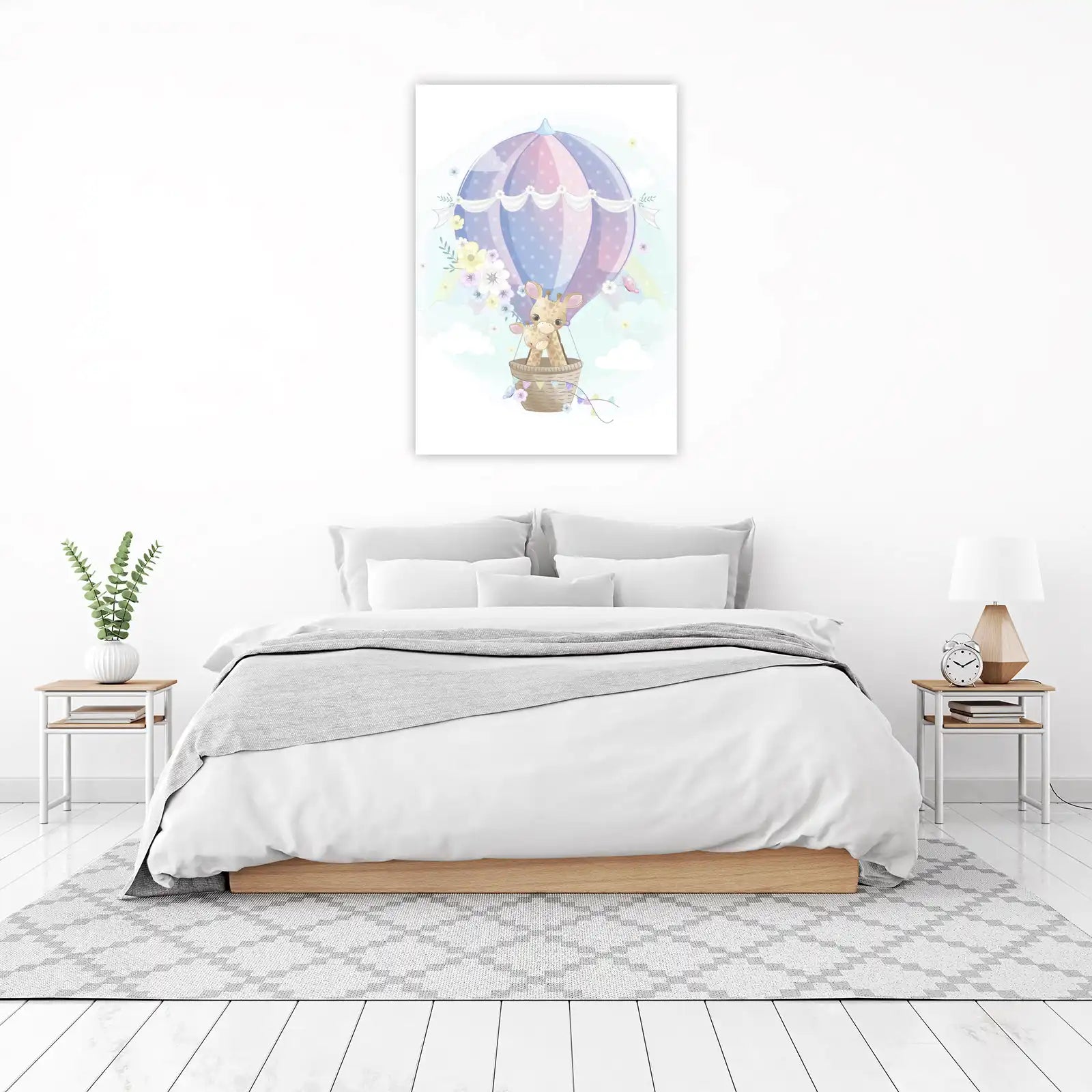 Adorable Giraffe Hot Air Balloon Nursery Wall Art