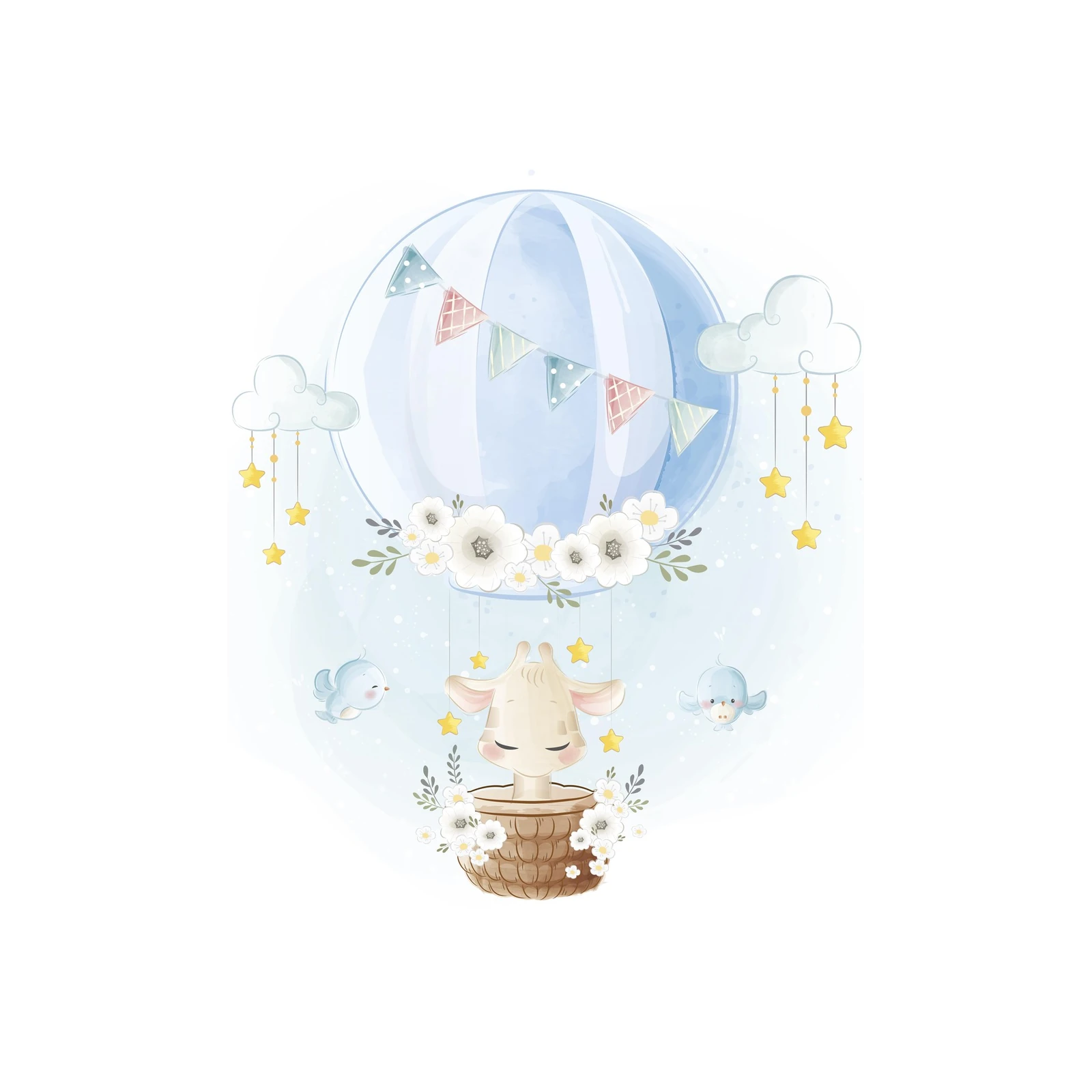 Cute Giraffe Hot Air Balloon Wall Art for Nursery