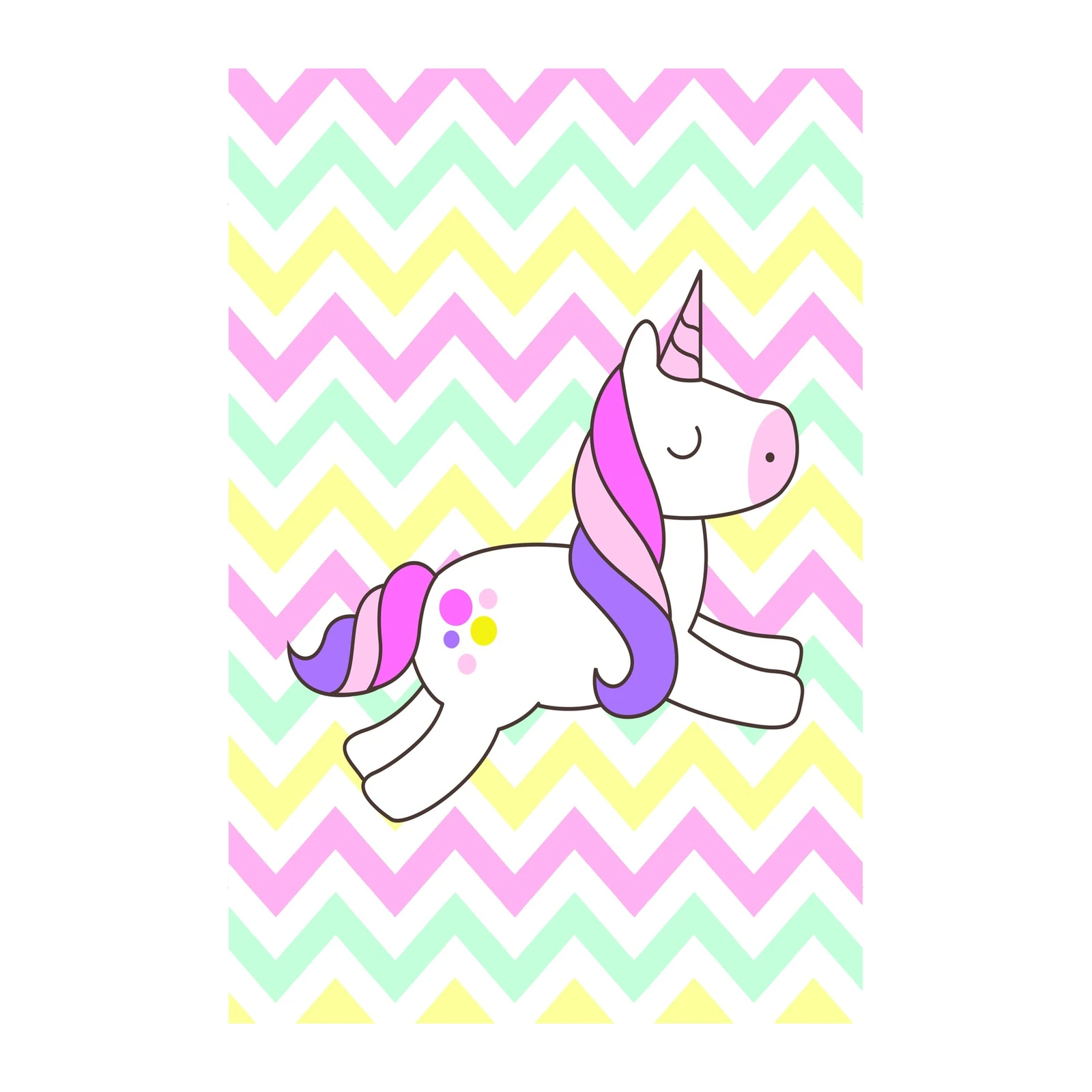 Cute Unicorn Rainbow Chevron Wall Art