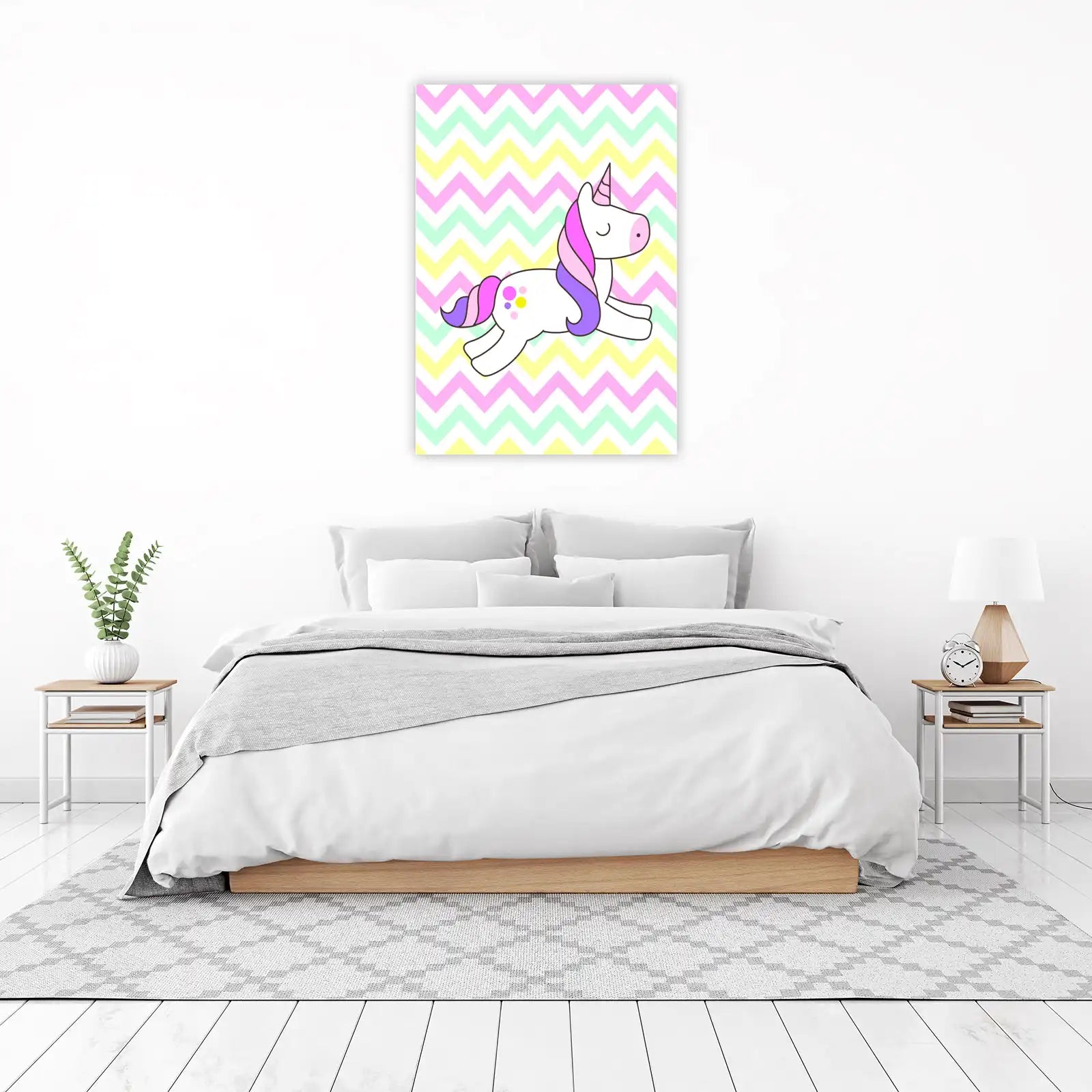 Cute Unicorn Rainbow Chevron Wall Art