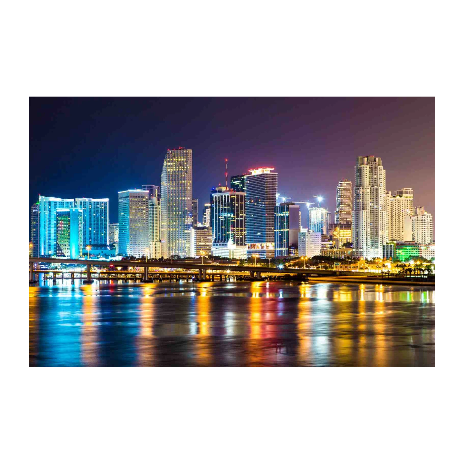 Miami Skyline Night Cityscape Wall Art