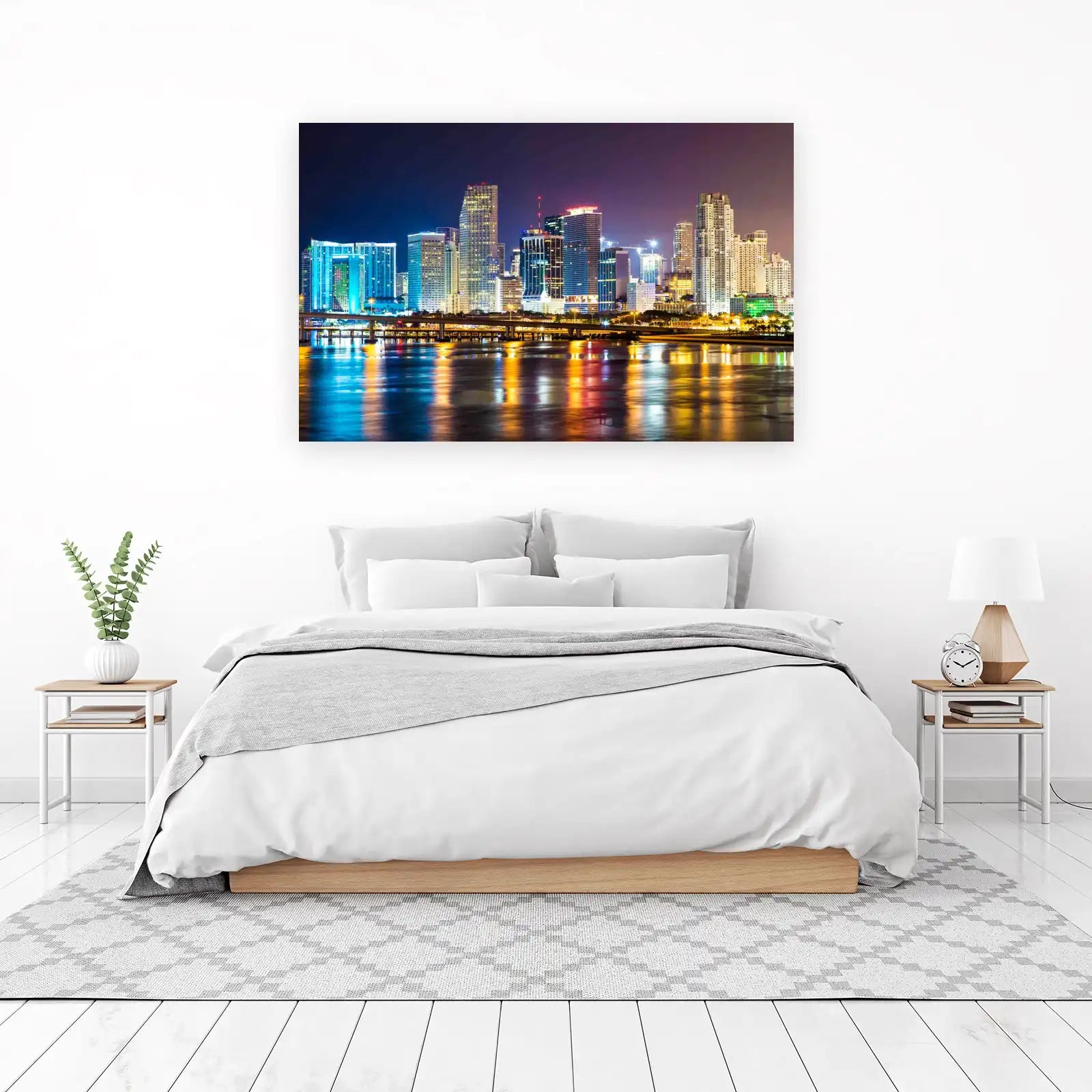 Miami Skyline Night Cityscape Wall Art