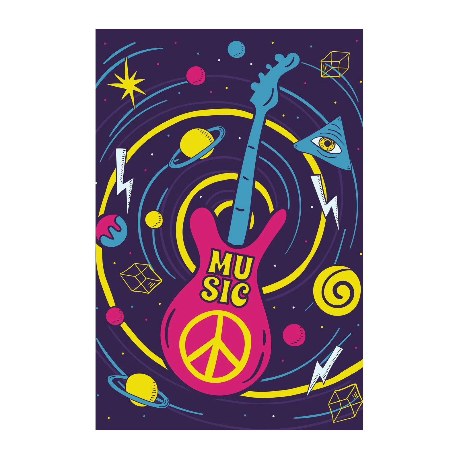 Psychedelic Space Guitar Wall Art