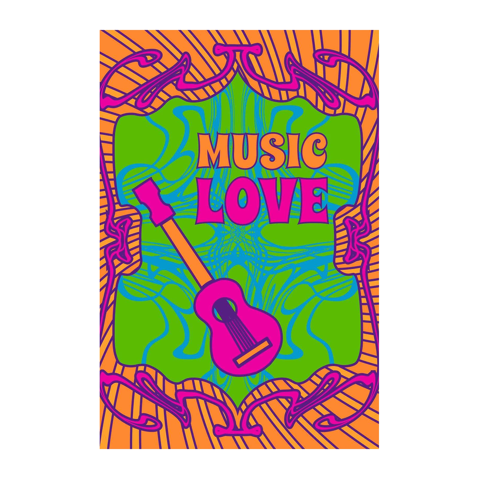 Retro Psychedelic Music Love Guitar Wall Art