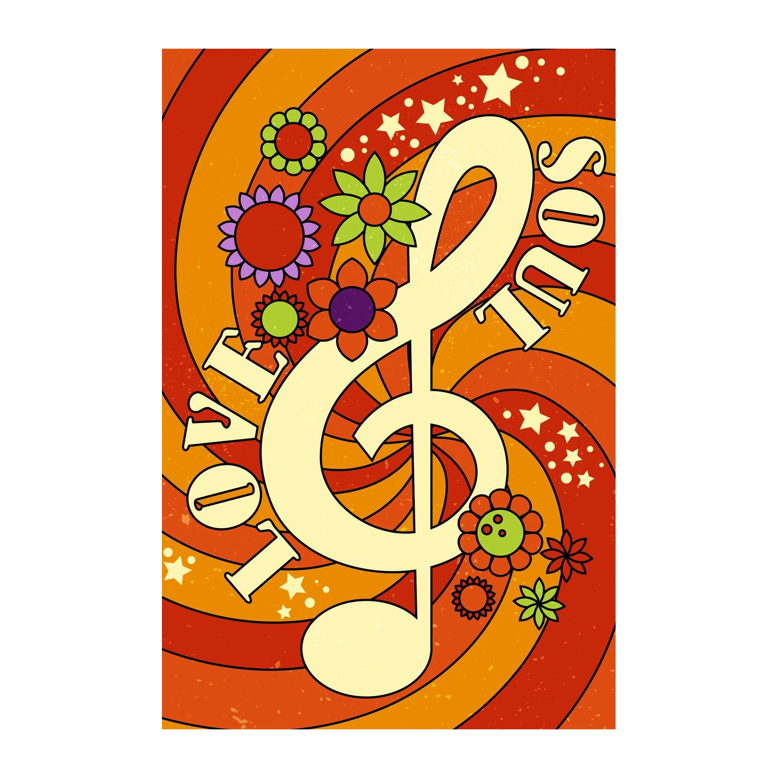Groovy Love & Soul Music Retro Daisy Wall Art