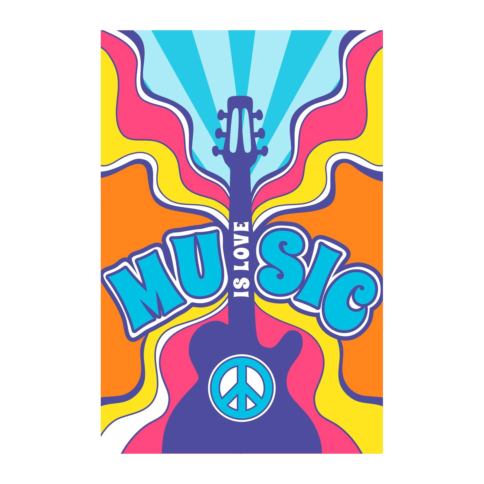 Psychedelic Guitar "Music is Love" Wall Art