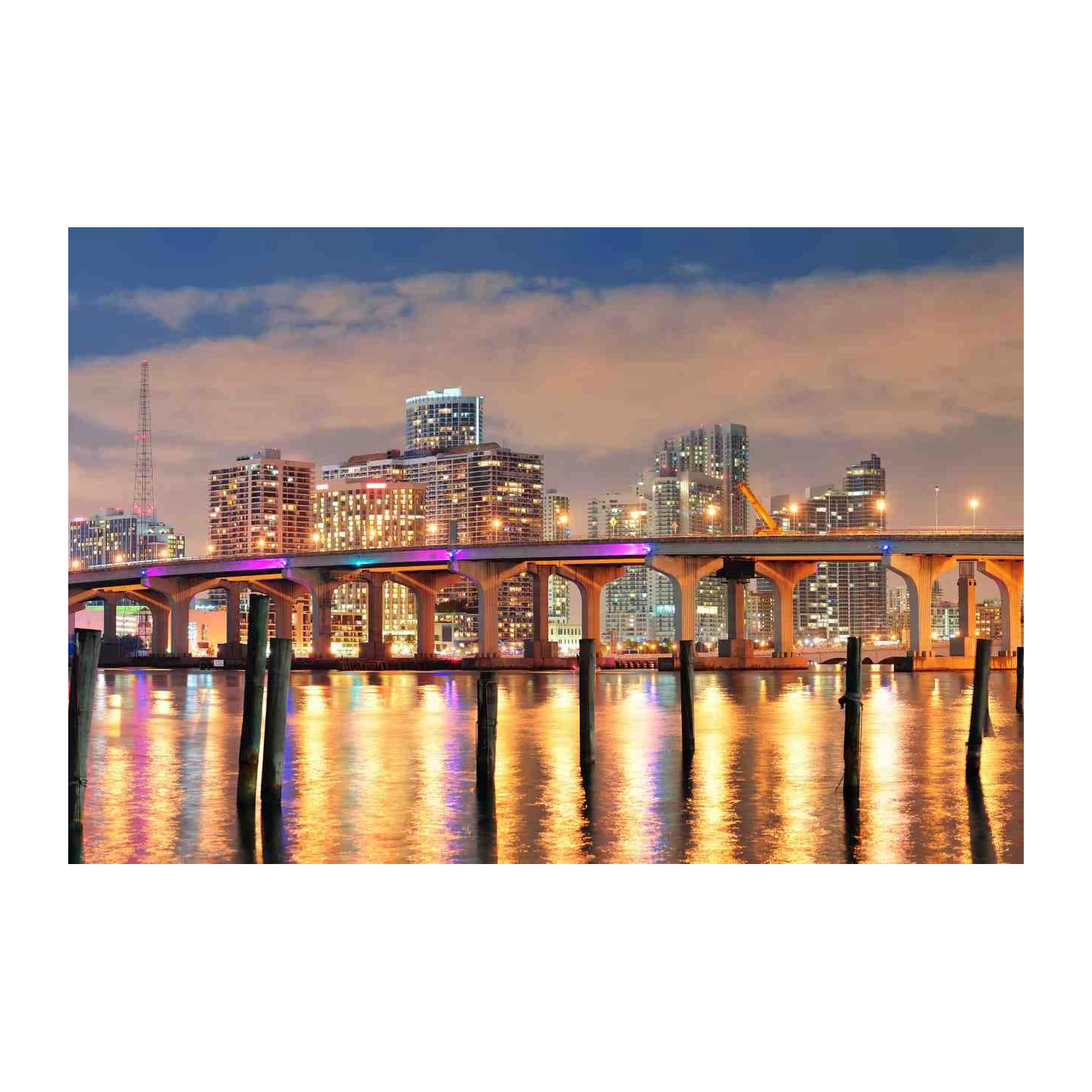 Miami Skyline Bridge Night Cityscape Wall Art