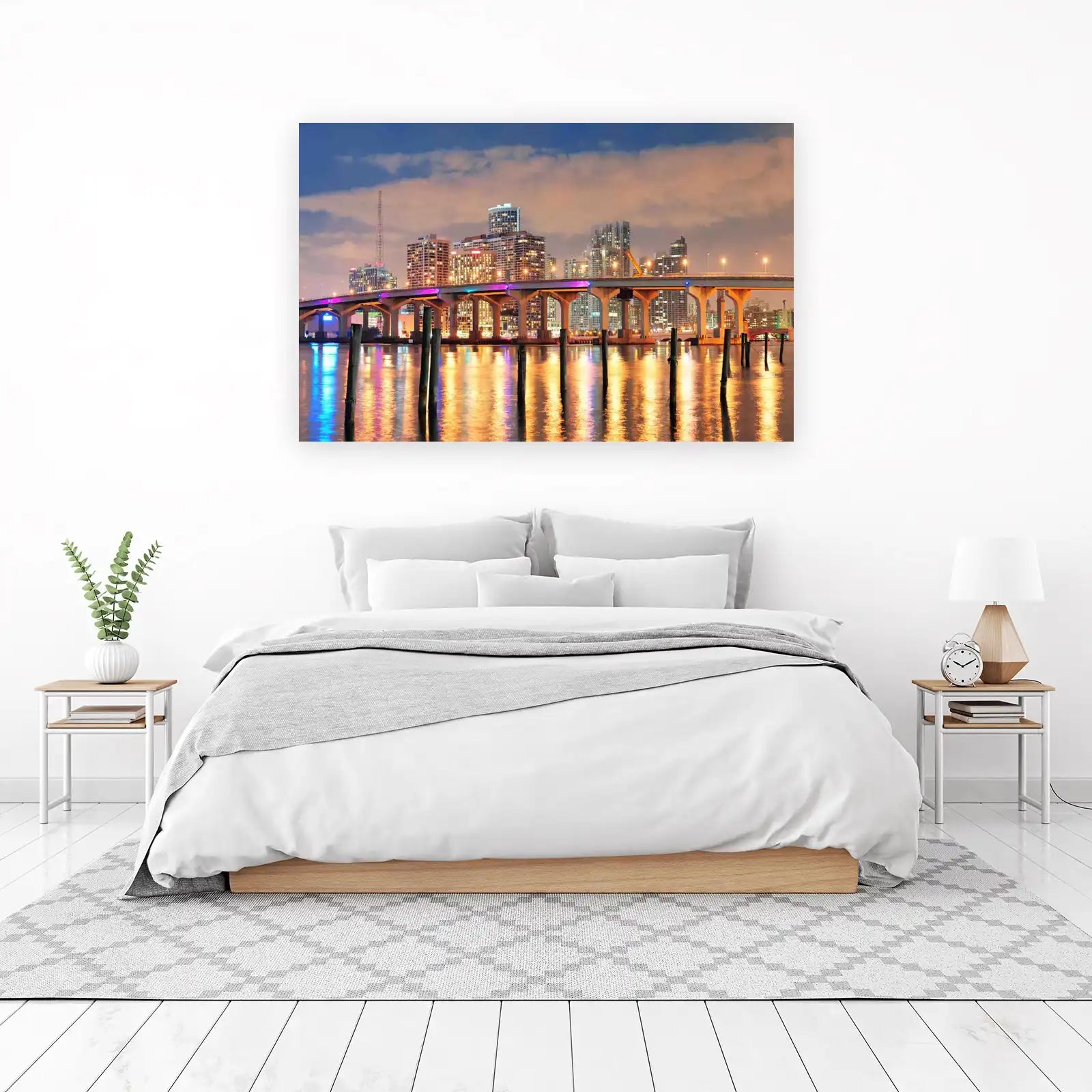 Miami Skyline Bridge Night Cityscape Wall Art