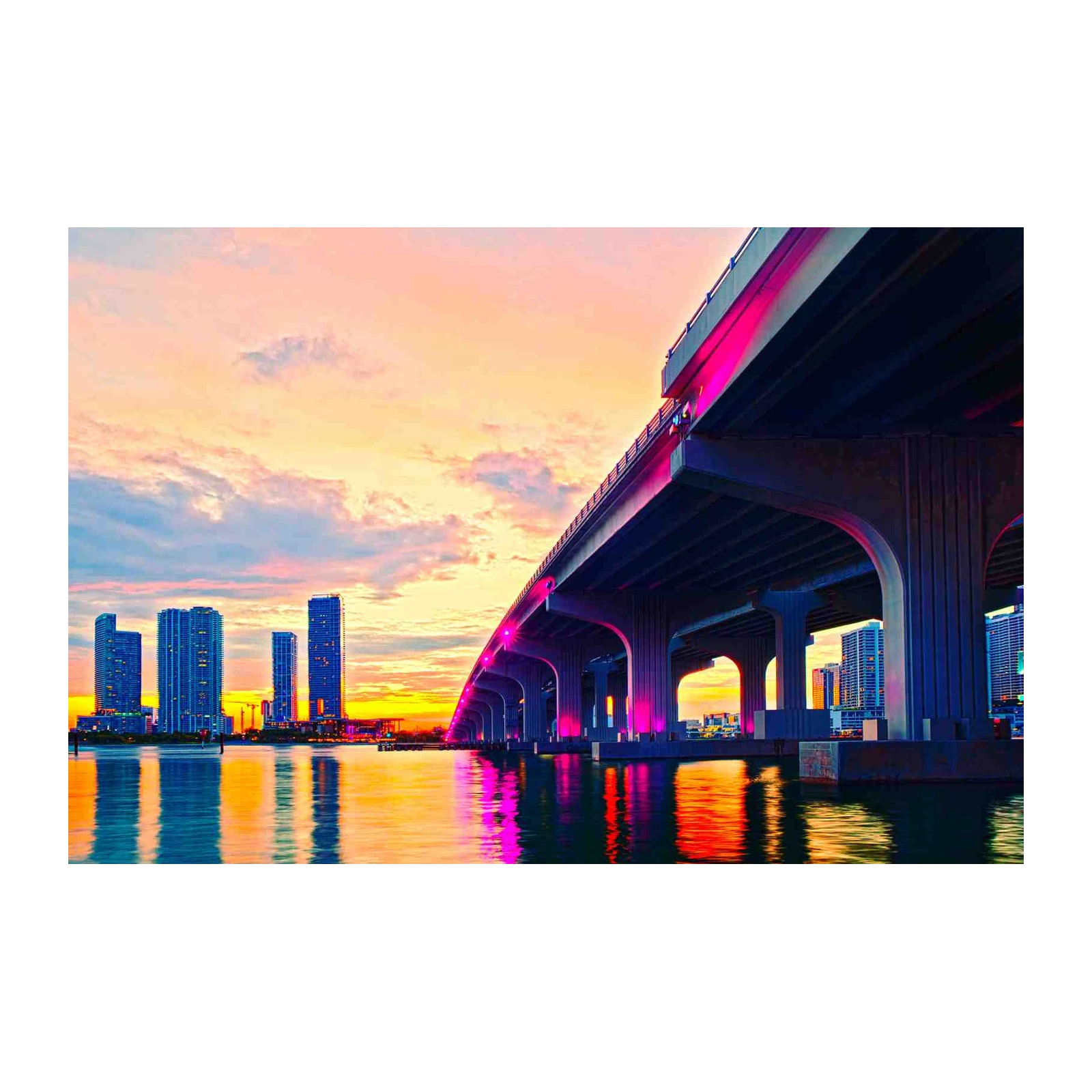 Miami Bridge Sunset Cityscape Wall Art