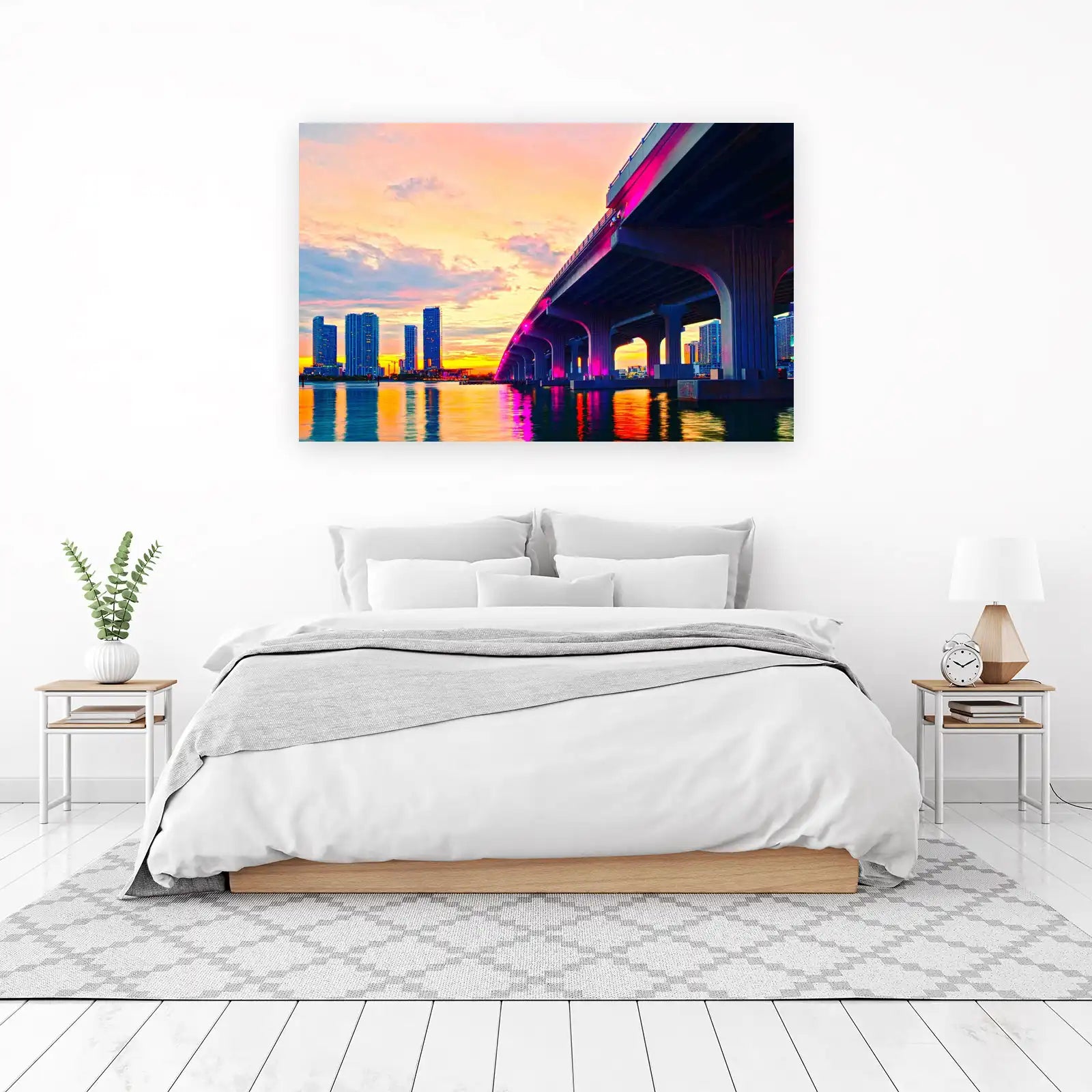 Miami Bridge Sunset Cityscape Wall Art