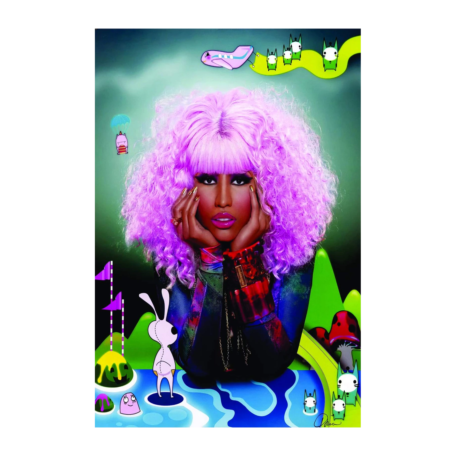 Vibrant Pink Haired Pop Star Wall Art