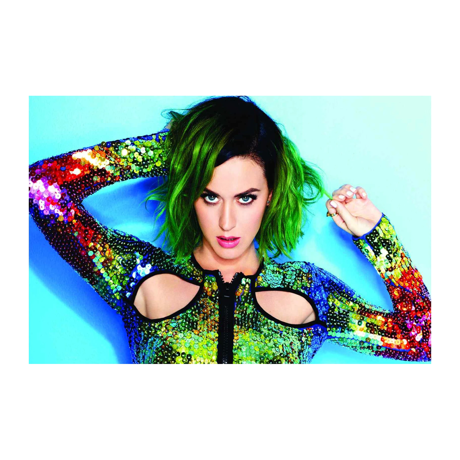 Vibrant Pop Star Green Hair Sequin Outfit Wall Art