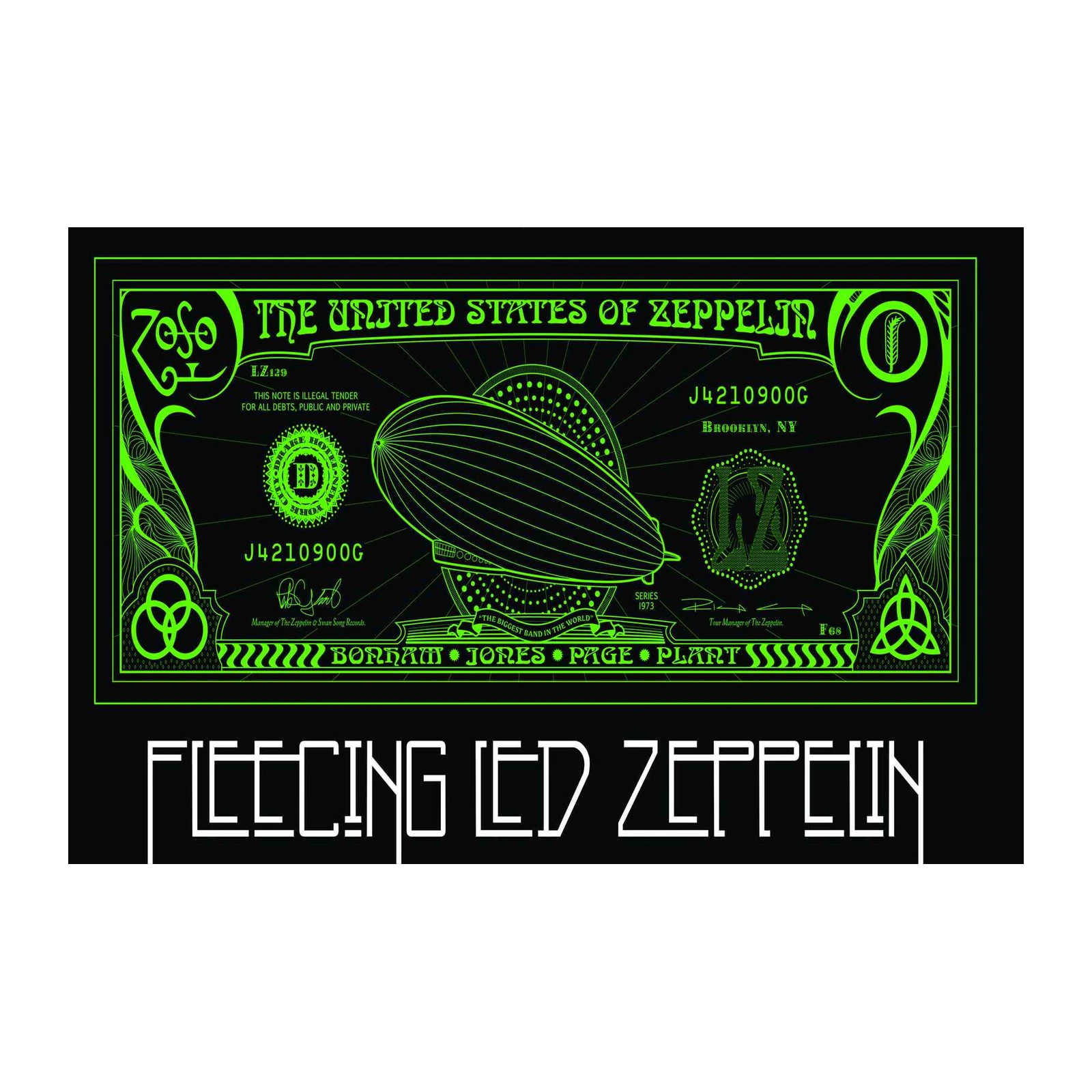 Led Zeppelin "United States of Zeppelin" Neon Green Wall Art