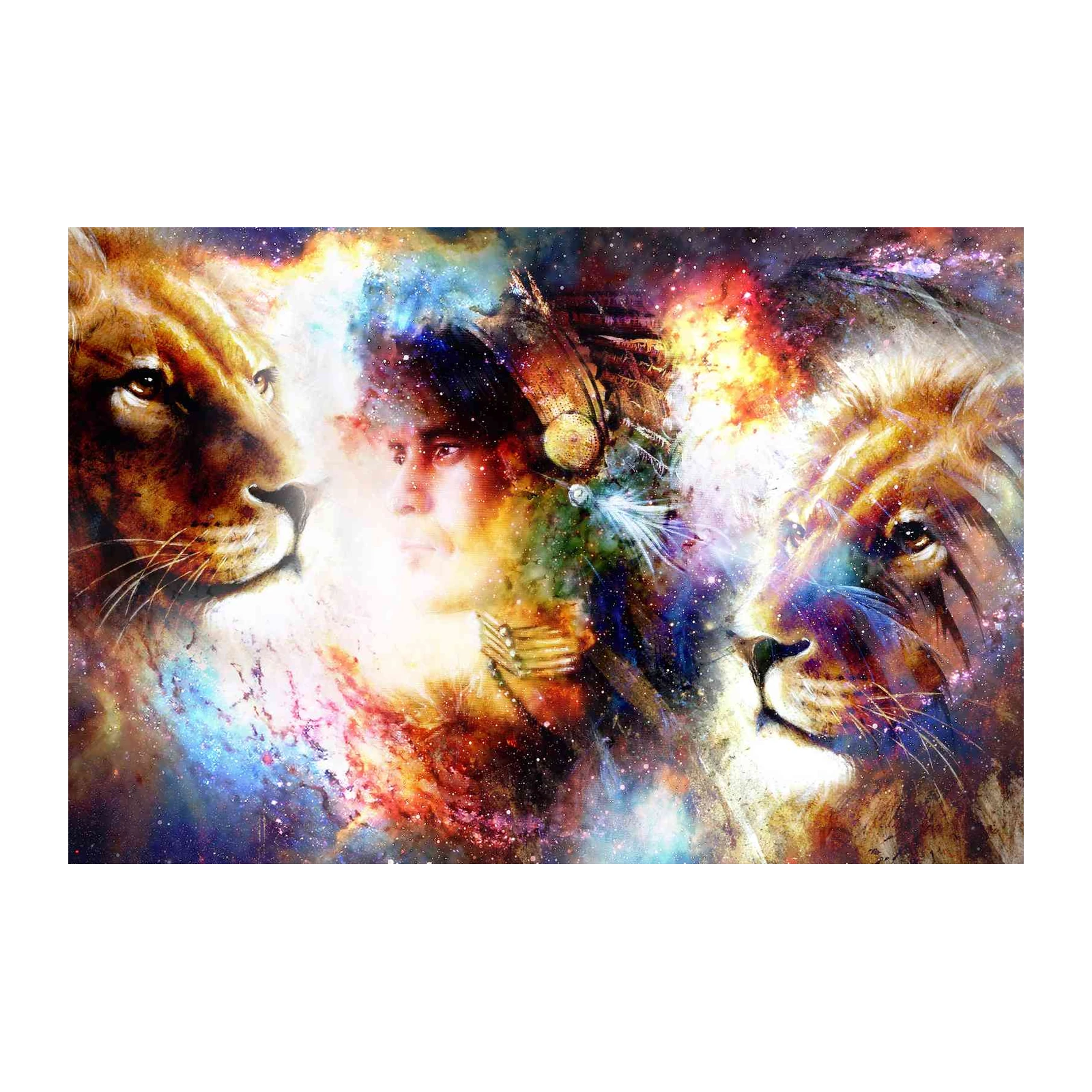 Lion Spirit & Warrior Galaxy Wall Art