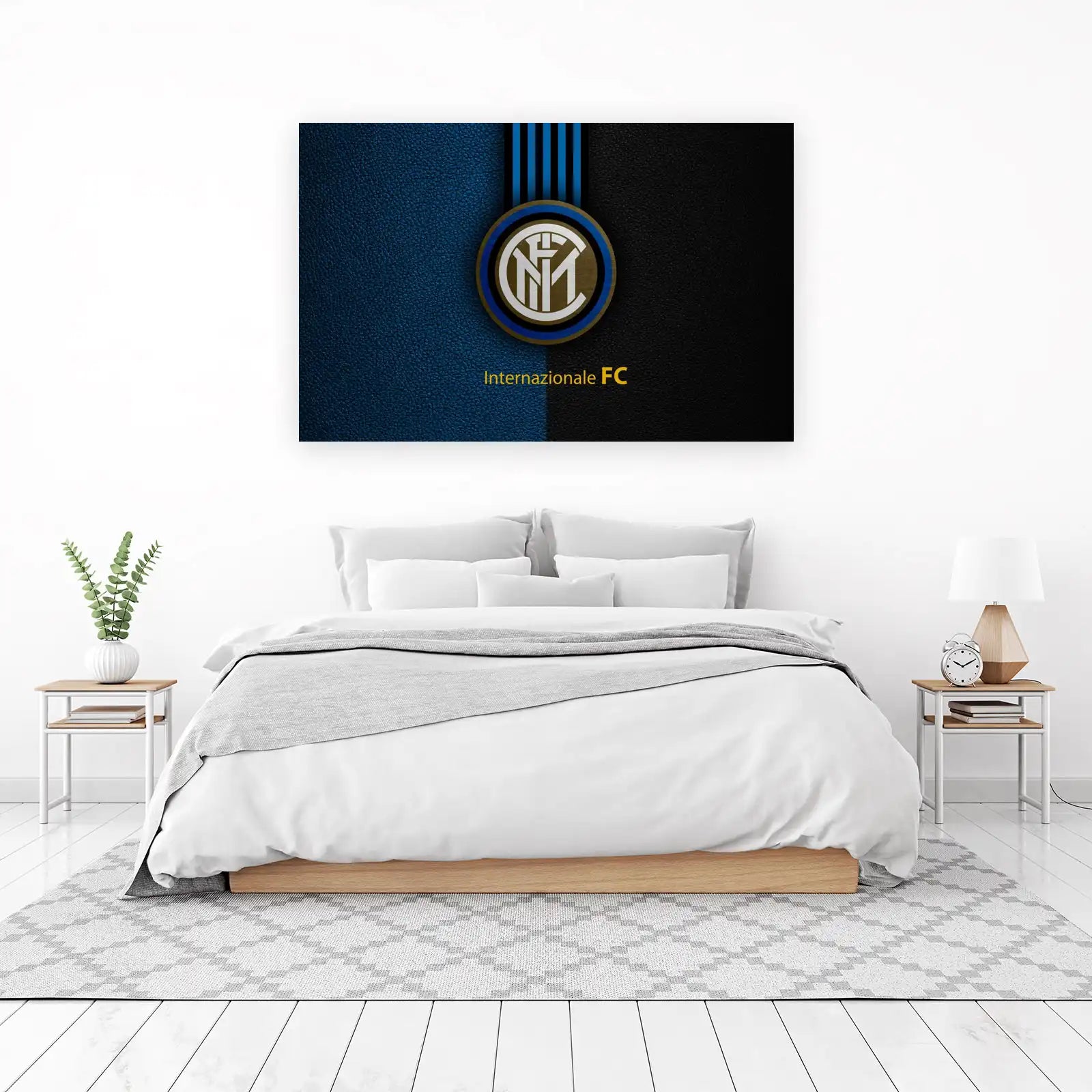 Inter Milan FC Logo Blue Black Leather Wall Art