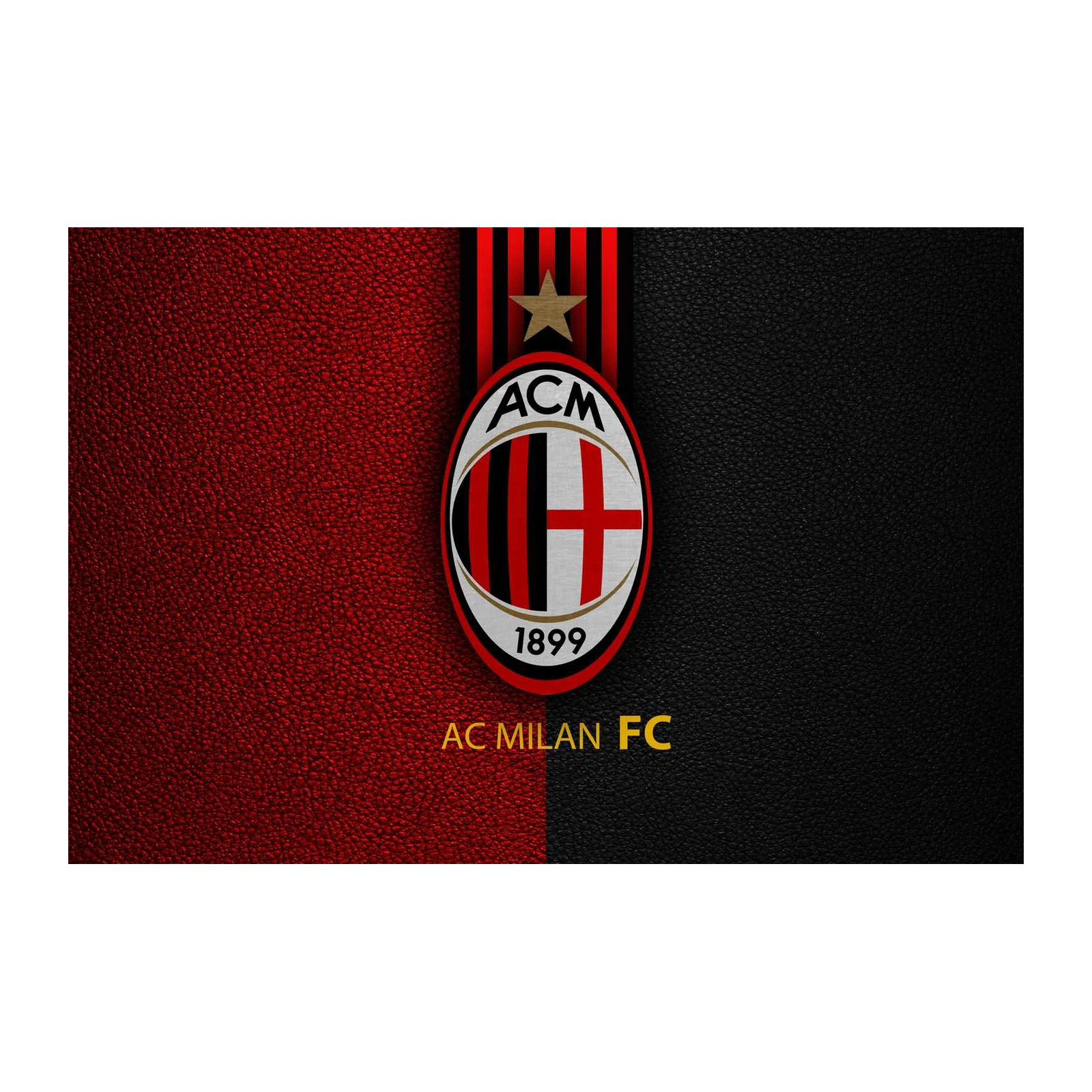 AC Milan FC Logo Red Black Leather Wall Art