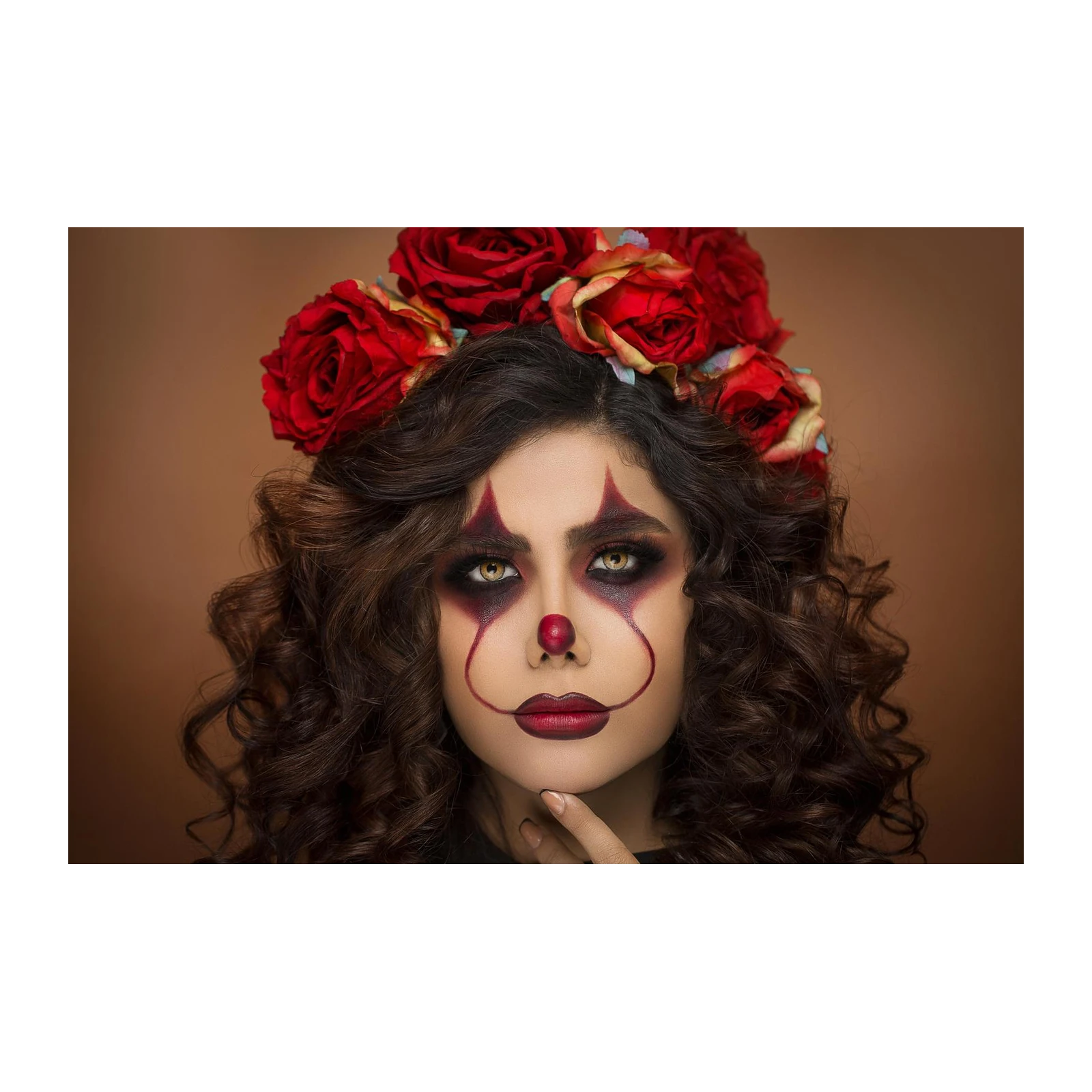 Enigmatic Clown Beauty Red Roses Wall Art