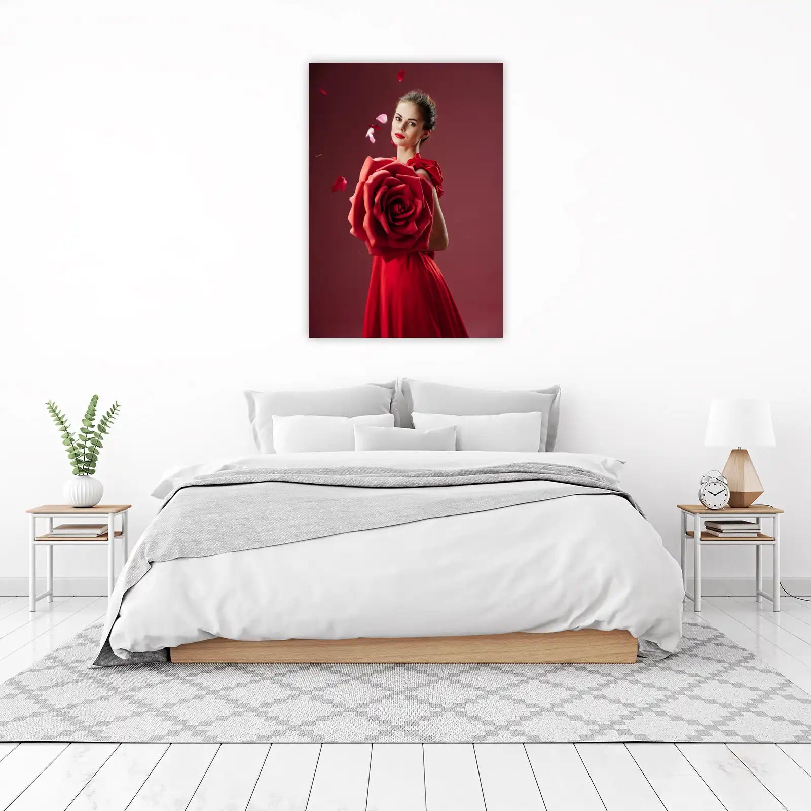 Elegant Red Rose Woman Art Wall Art