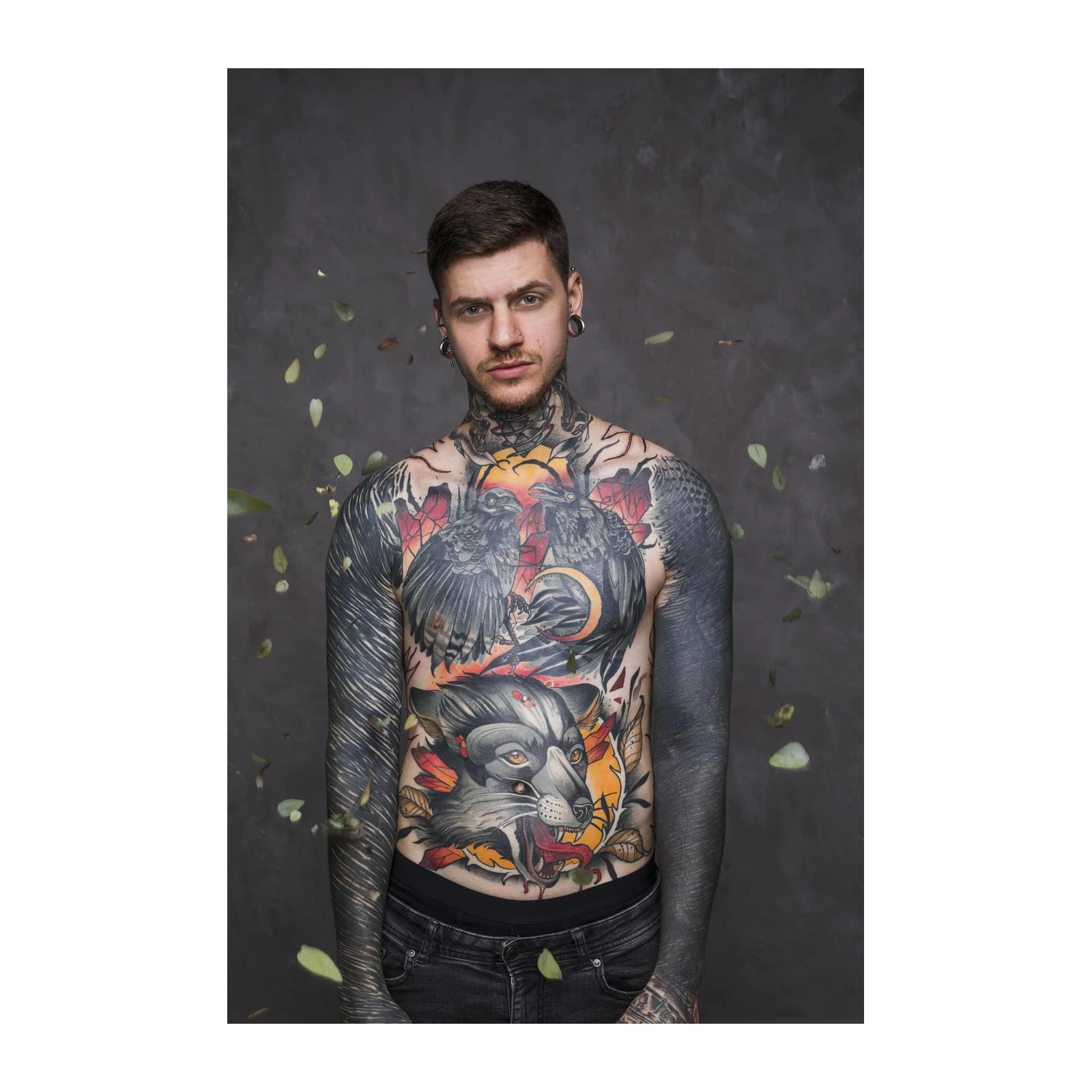 Mystic Wolf & Ravens Tattoo Art Wall Art