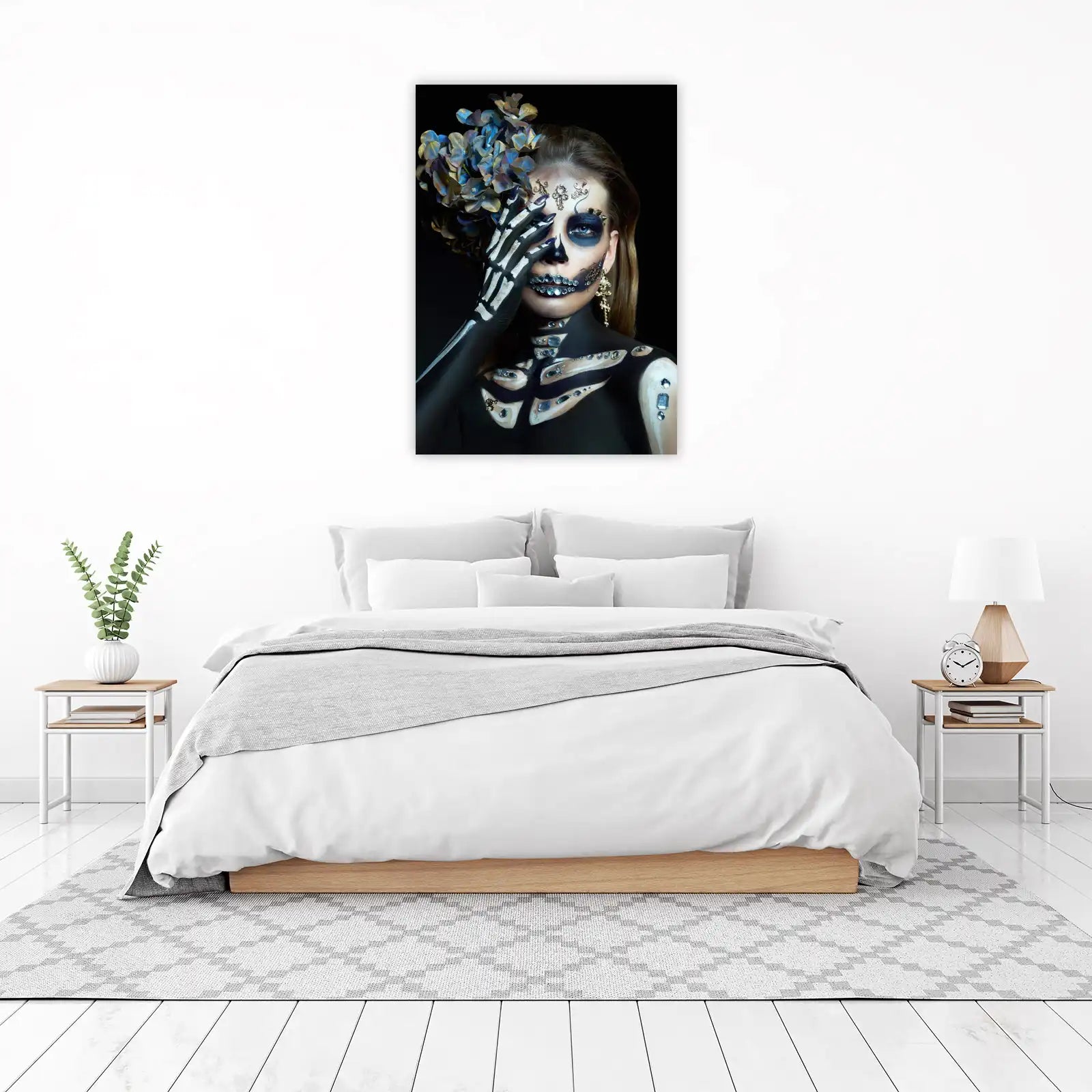 Elegant Skull Makeup Skeleton Hand Wall Art