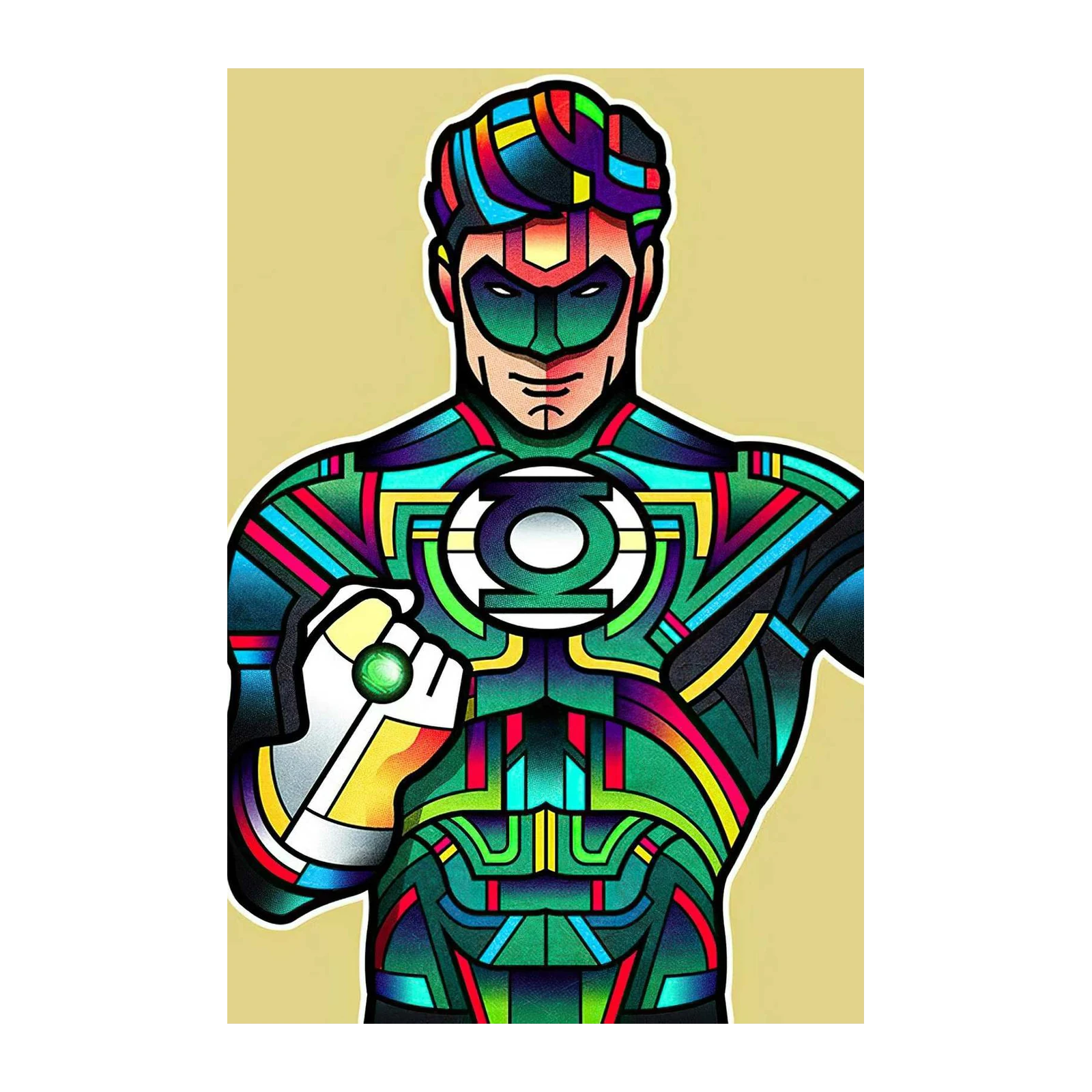 Vibrant Green Lantern Geometric Art Wall Art