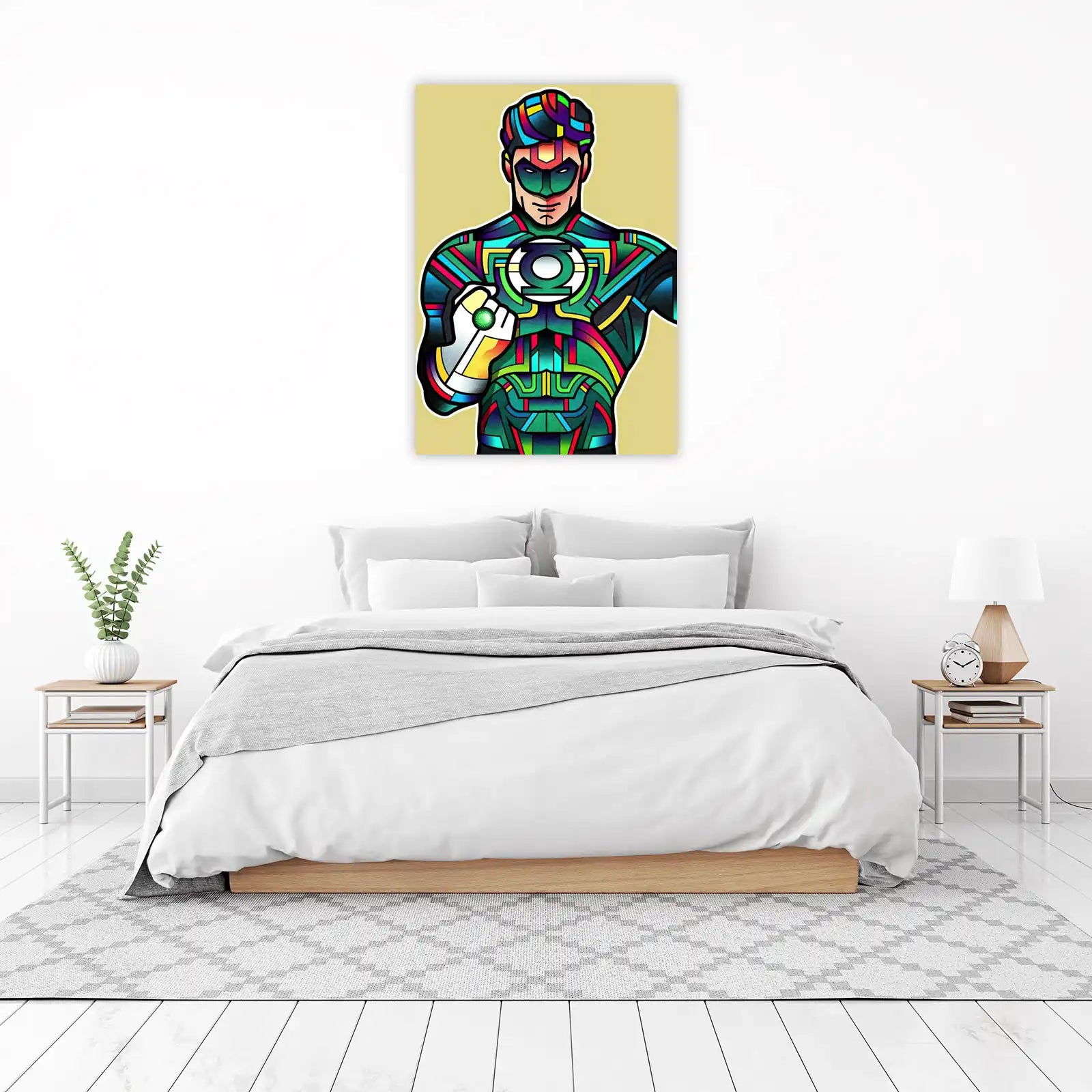 Vibrant Green Lantern Geometric Art Wall Art