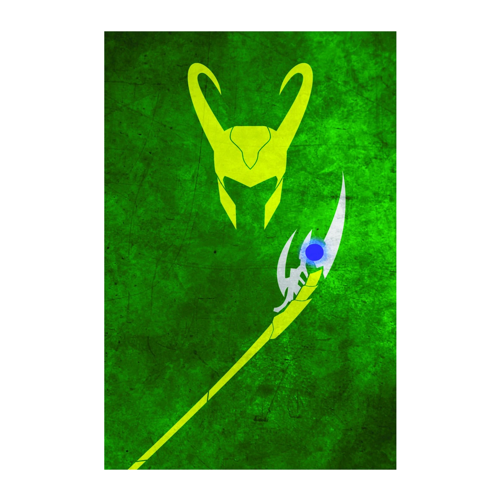 Loki Helmet & Scepter Minimalist Green Wall Art