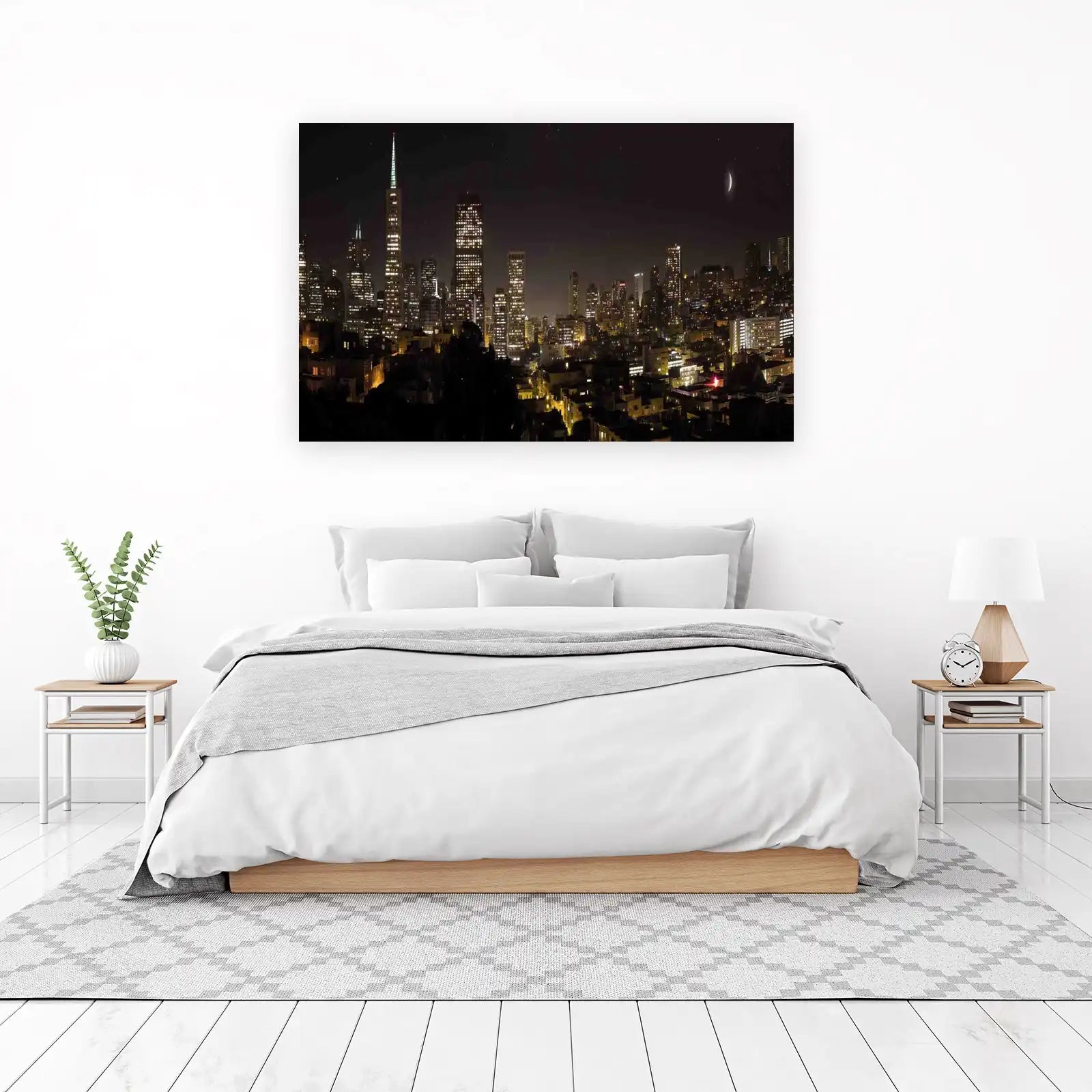 San Francisco Skyline Night Crescent Moon Wall Art