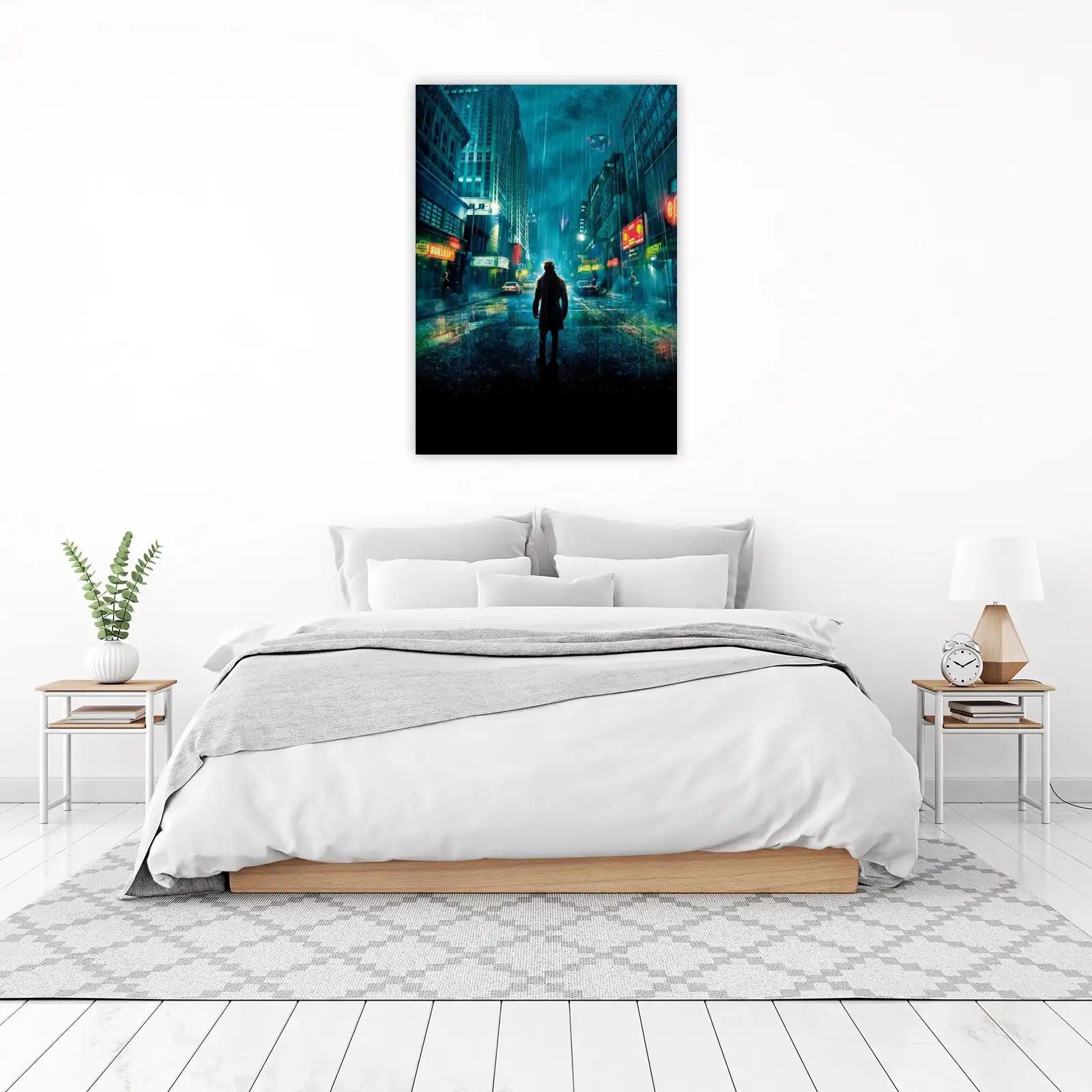 Rainy City Noir Silhouette Wall Art