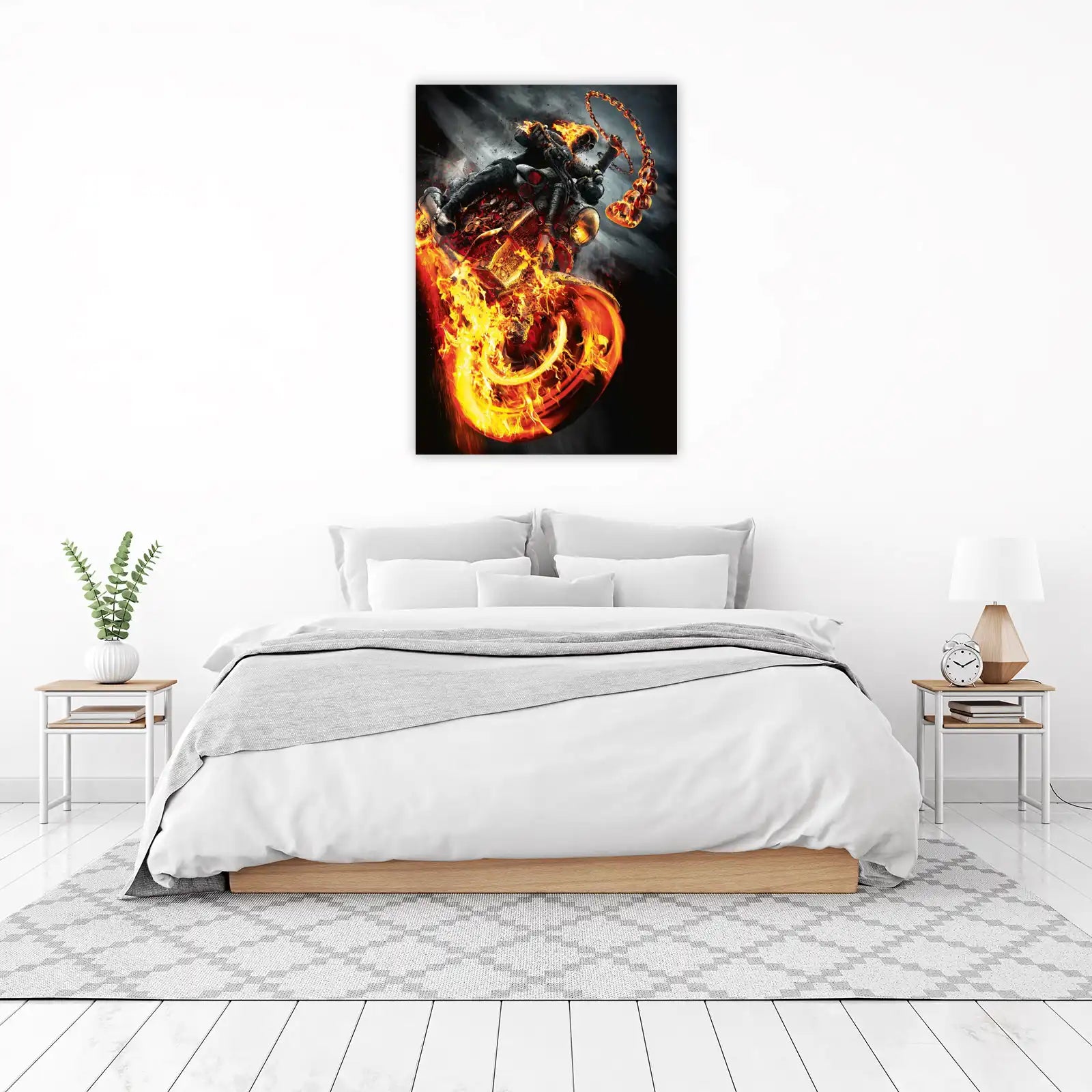 Fiery Ghost Rider Motorcycle Wall Art